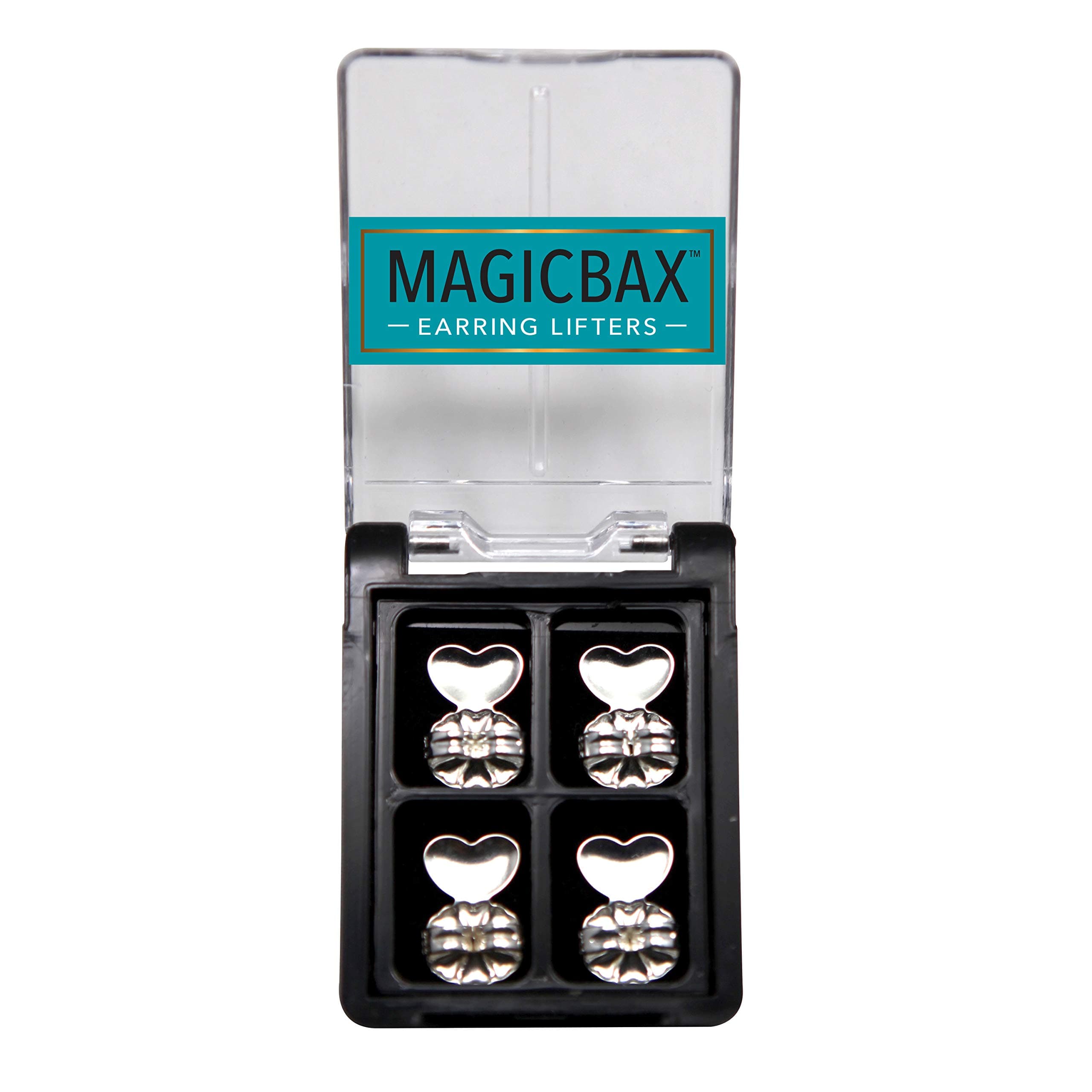 Magic Bax Earring Lifters - 2 Pairs of Adjustable Hypoallergenic Earring Lifts (2 Pairs of Sterling Silver Plated Earring Backs) As Seen on TV