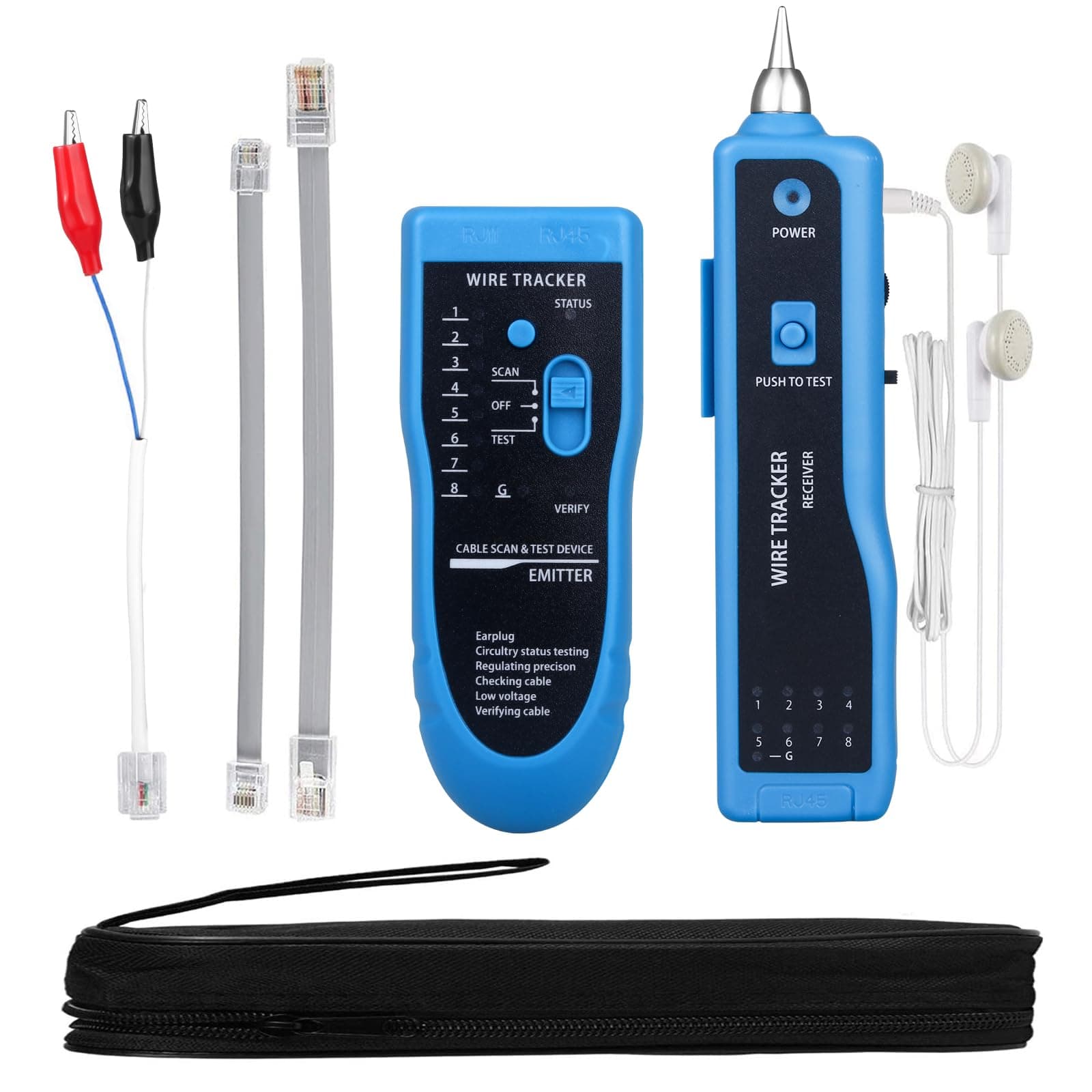 Cable Tracer Ethernet Network Cable Tester RJ45 RJ11 - Wire Toner Tracker CAT5 CAT6 Continuity Tester - Tone Generator and Probe Kit Telephone Line Finder Locator Detector Tool - Blue