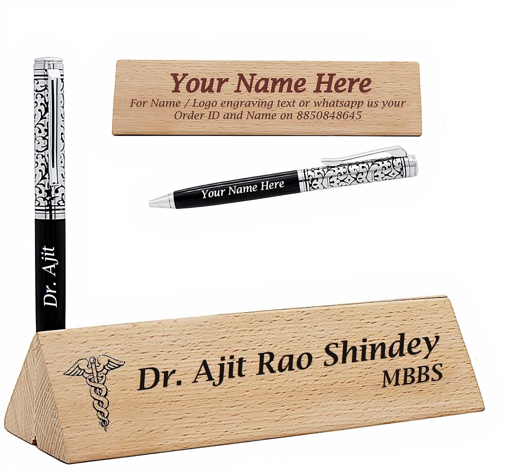 Personalised Metal Pen and Wooden Desk Name Plate