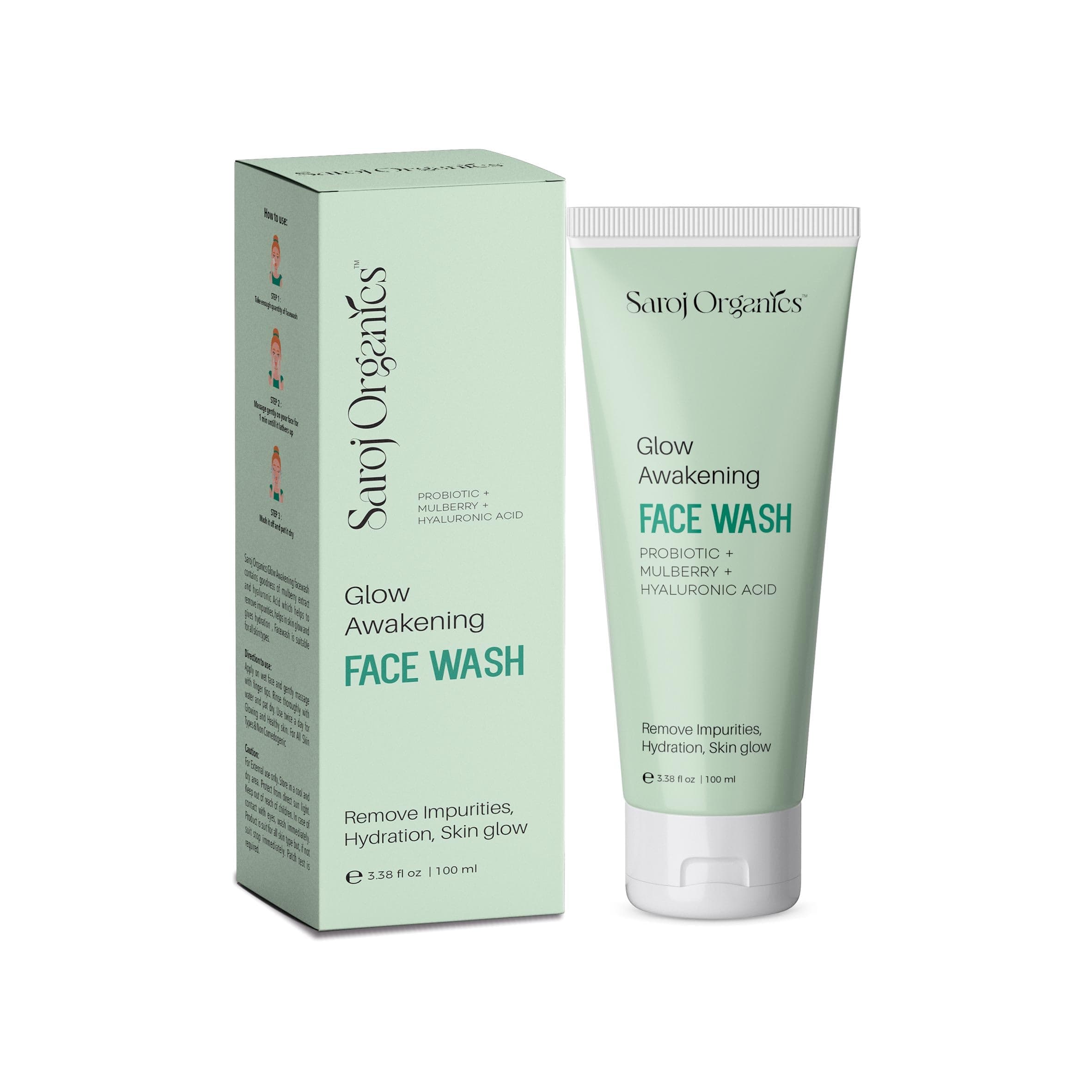 Saroj Organics Glow awakening facewash, 100 ml for skin glow, skin hydration and removing impurities - for Men and Women