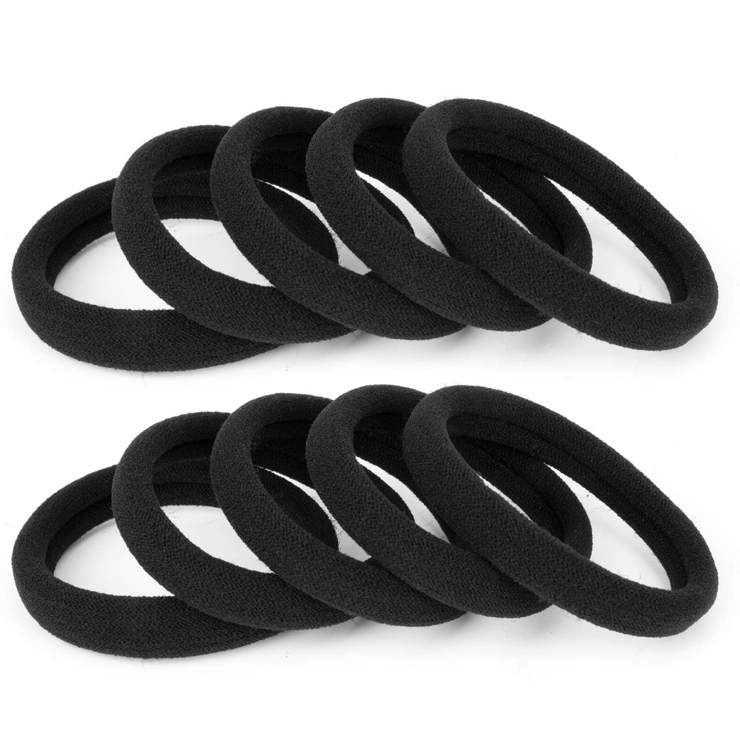 ninetong 100PCS Large Black Hair Band Ties, Elastic Ponytail Holders, Cotton Seamless Thick Hair Bands, No Damage for Thick and Curly Hair bulk, 2 Inch in Diameter,