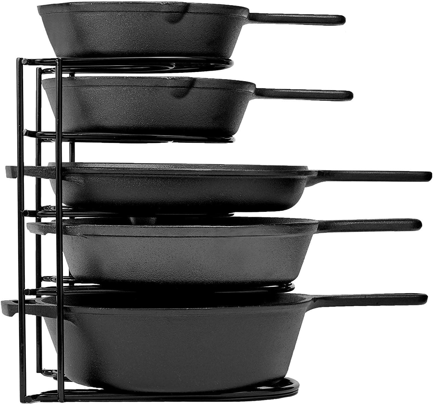 - Heavy Duty Pan and Pot Organizer, Rack - Holds Cast Iron Skillets, Griddles and Shallow Pots - Durable Steel Construction - no Assembly Required (5 Tire Design)