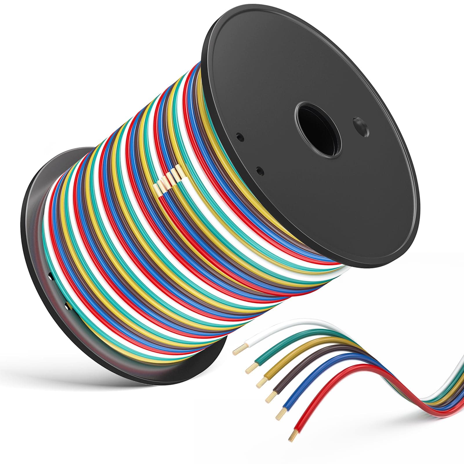 LIMICAR 100FT 6-Way Trailer Wiring Harness with Electric Brake Wire, 14 Gauge CCA Bonded Trailer Wire Kit for Boat RV Camper Trailer (Red, Blue, Green, Yellow, Brown, White)