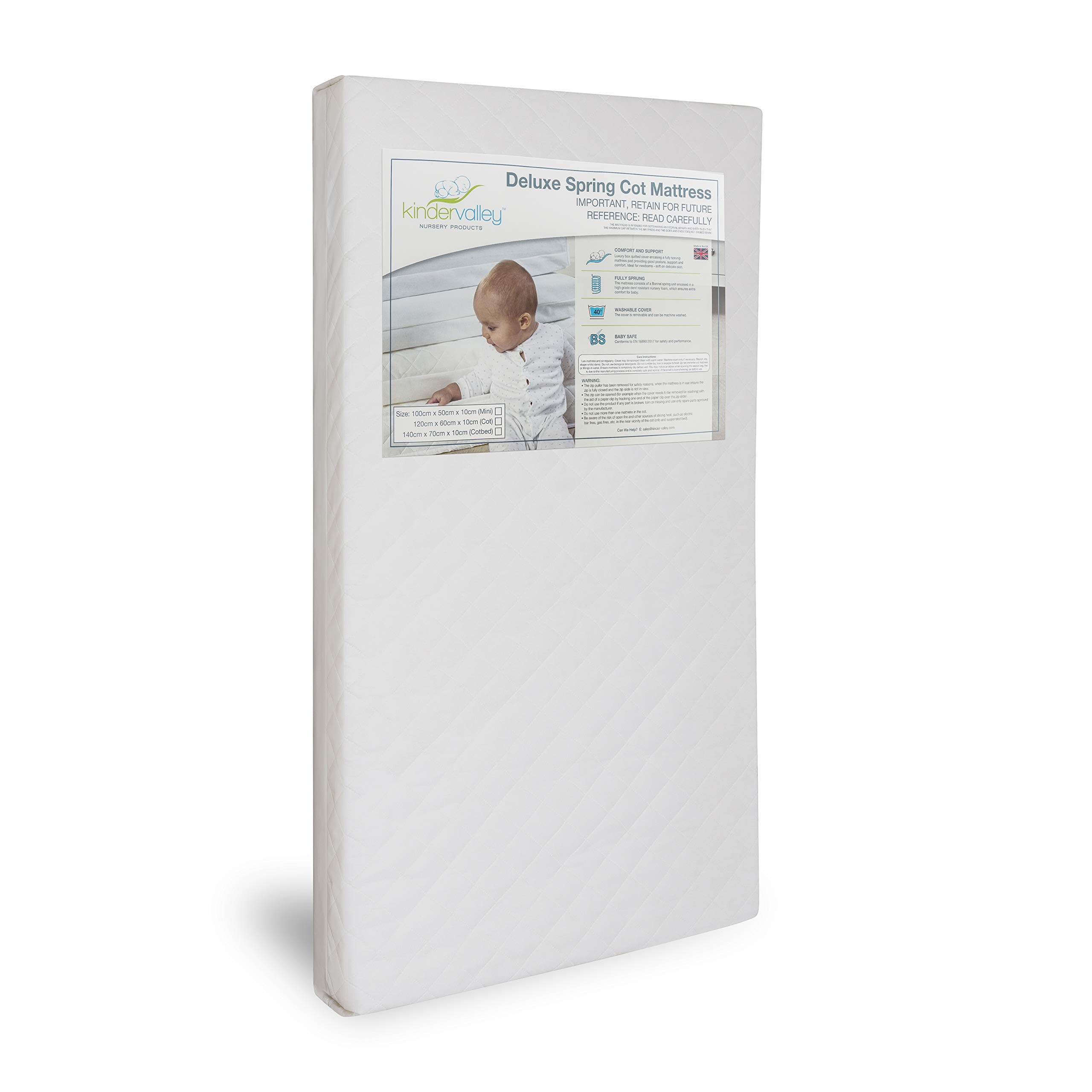 Baby Cot Mattress - Hypoallergenic Spring Cot Mattress, Comfortable Toddler Cot Mattress with Water Resistant Cover, Suitable for Newborns | (White, 120cm x 60cm)