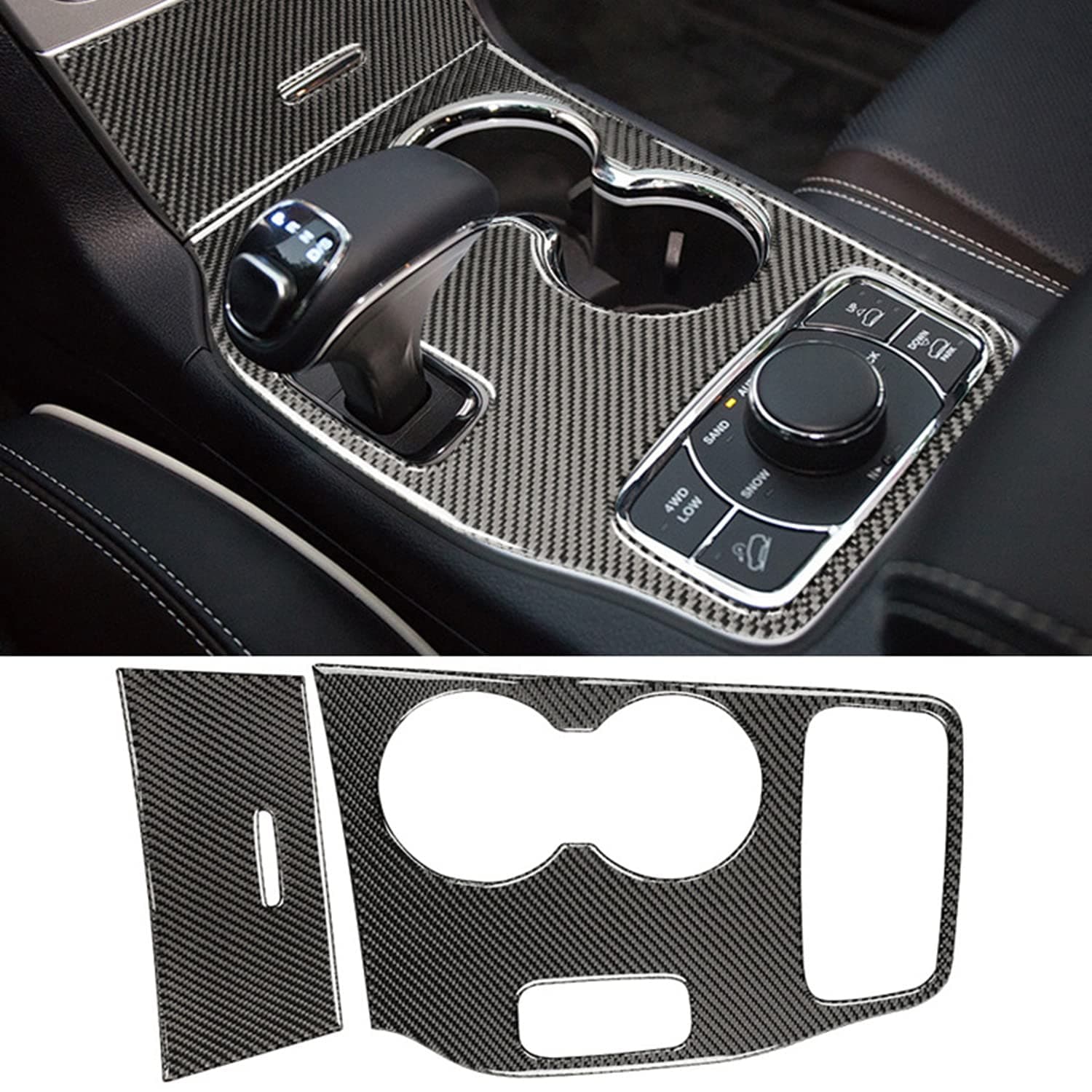 YOCTM For Jeep Grand Cherokee 2014 2015 Interior Accessories Black Real Carbon Fiber Center Console Cup Holder Cover Trim
