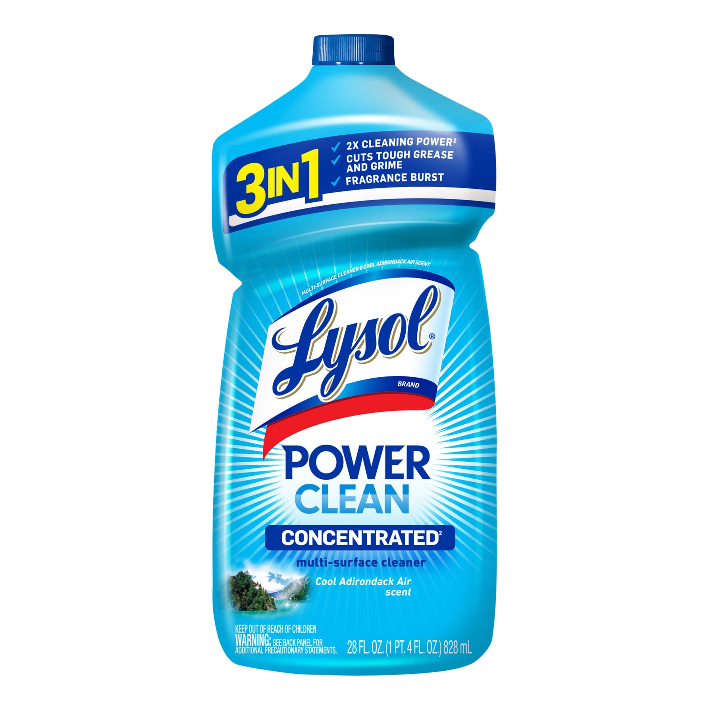 Lysol Power Clean Multi-Surface Cleaner, 2x Concentrated Pour, Cool Adirondack scent, 28 Fl Oz