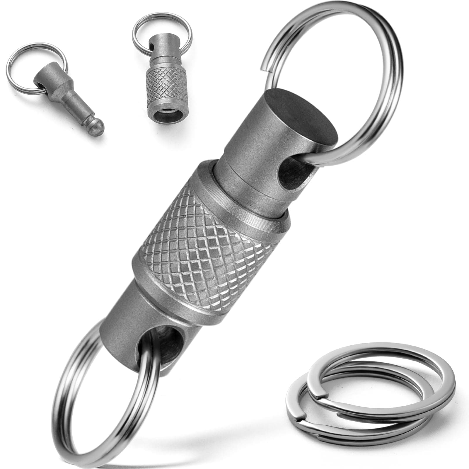 FEGVE Titanium Quick Release Swivel Keychain, Pull Apart Detachable Keychain Heavy Duty Car Key Holder with Key Rings