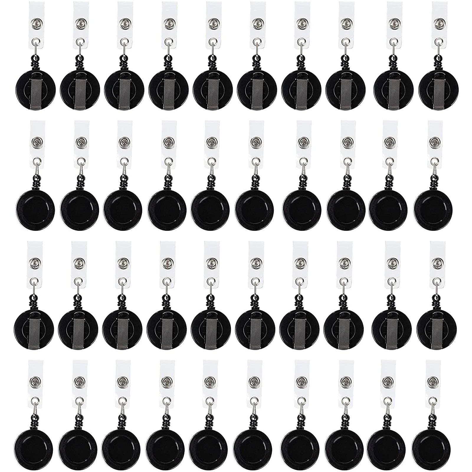 – Juvale Badge Reels - 100 Pack, Black, 26.5 in Nylon Cord - Retractable Badge Reel & ID Card Holder Clips & Name Tag Holder for Nurses & Teachers