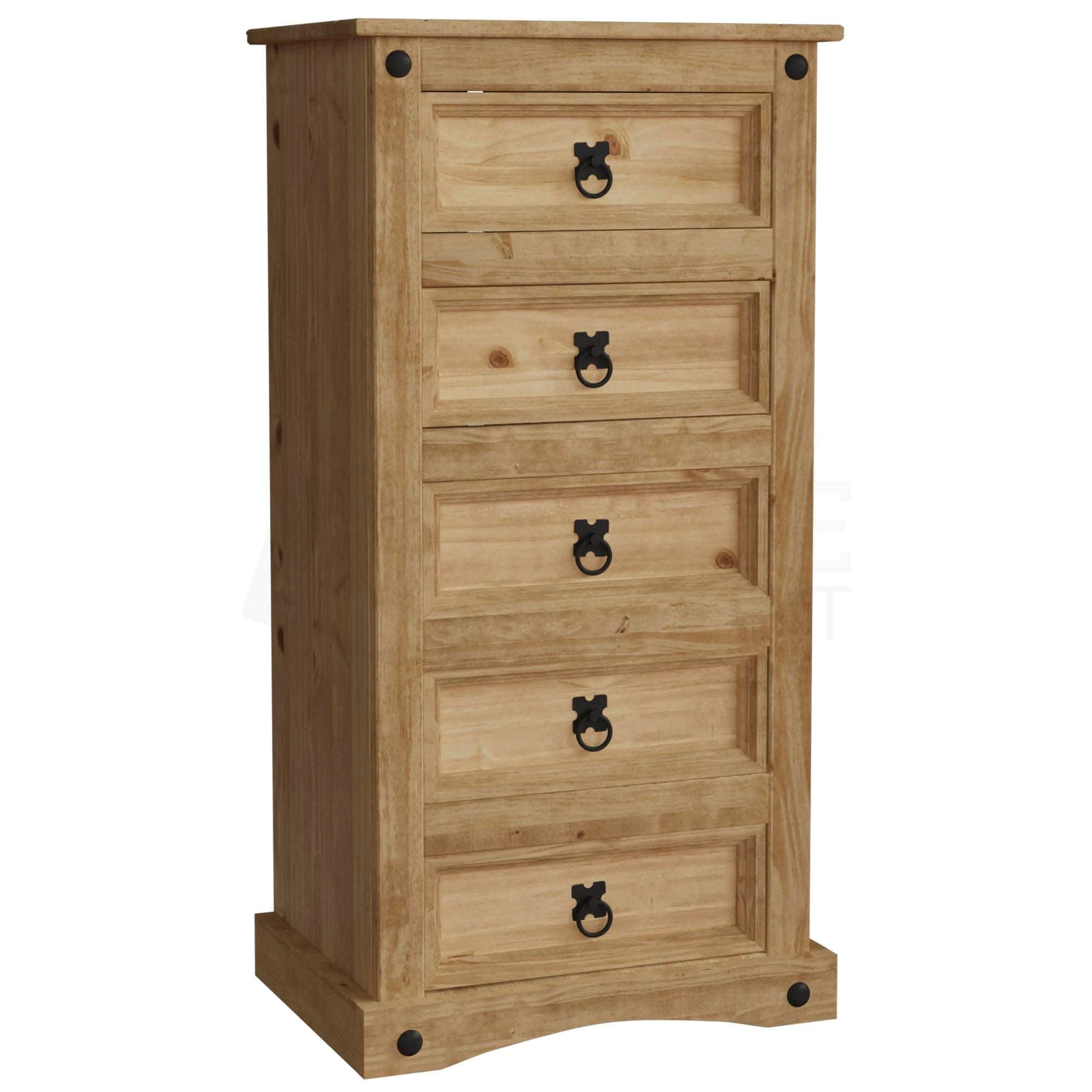 Vida Designs Corona, Chest of Drawers, 5 Drawer, Narrow, Solid Pine Wood