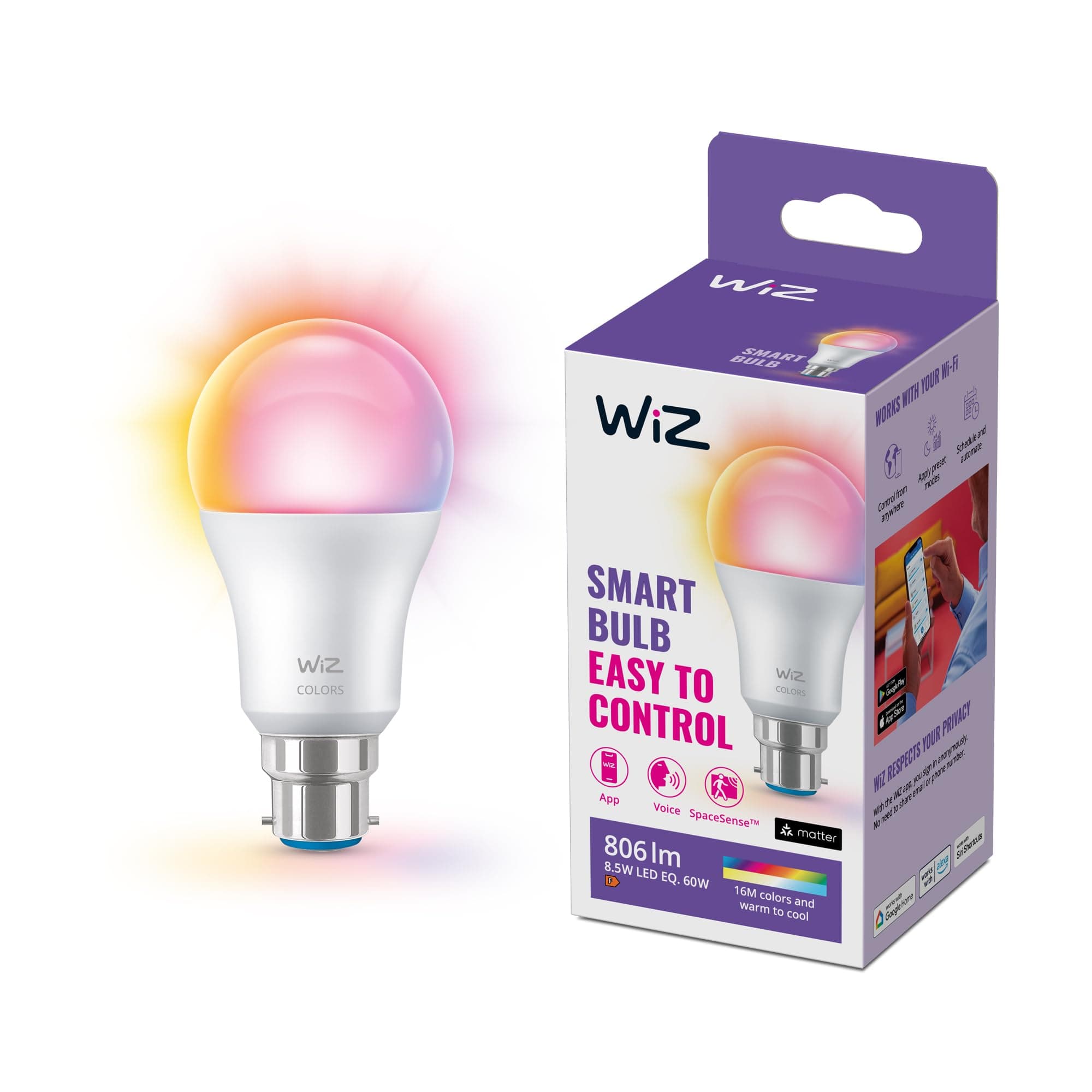 WiZ A60 B22 Colour Smart Light Bulb