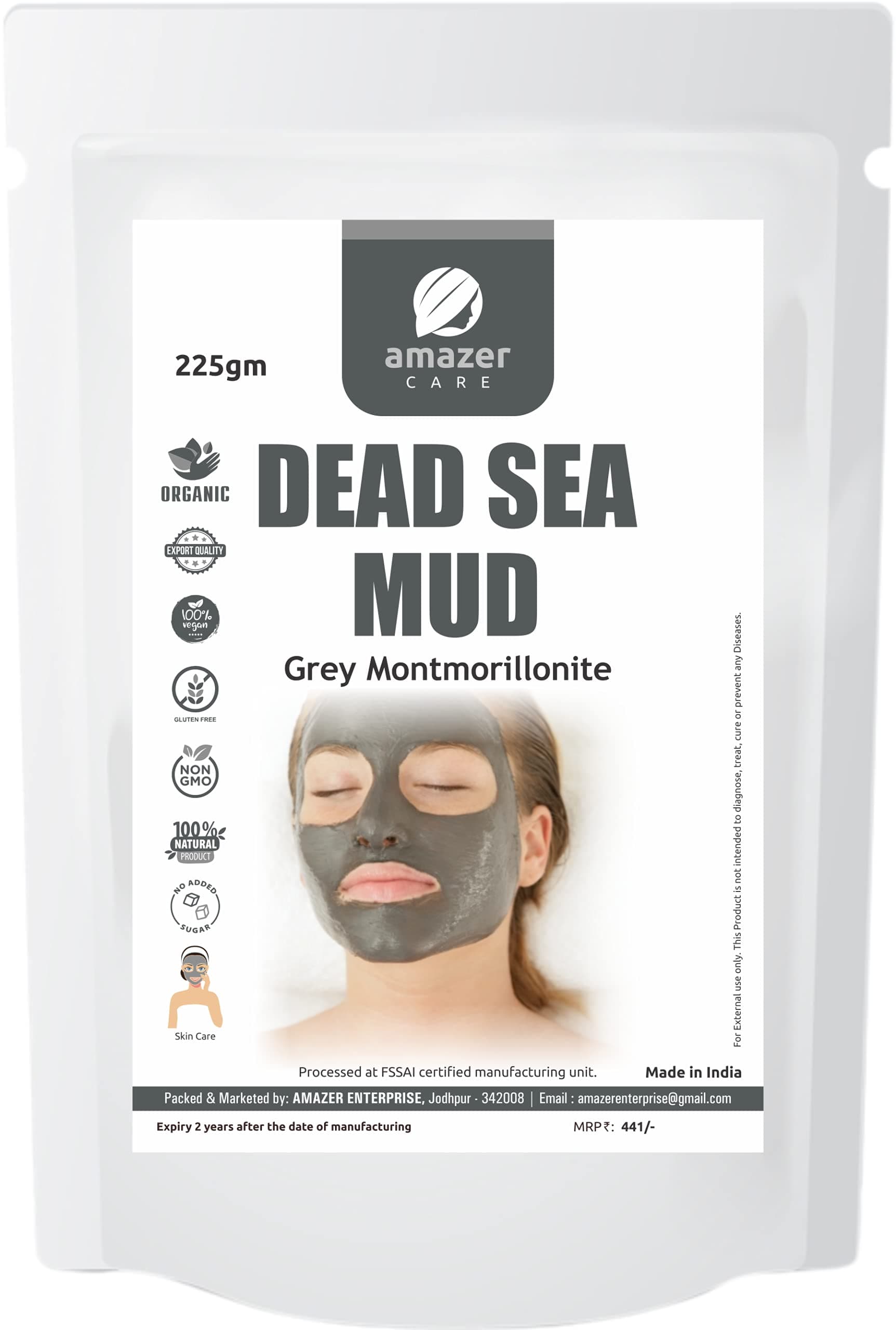 Dead Sea Mud Powder for Face Pack, Body & Hair (225gm, 1 Pouch) Natural Dead Sea Mud Mask for Face, Clay Face Mask