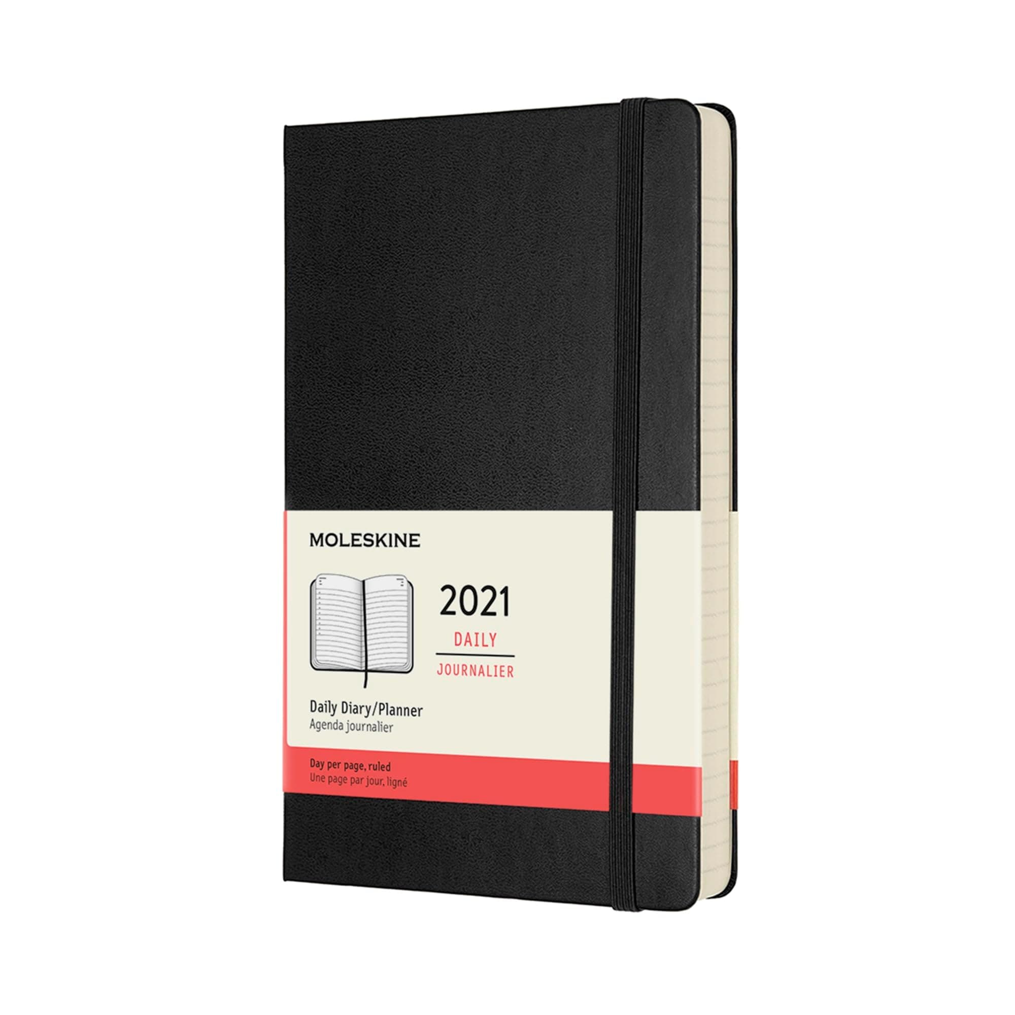 Moleskine 12-Month Daily Planner 2021, Daily Diary 2021, Hard Cover and Elastic Closure, Large Size 13 x 21 cm, Colour Black0, 400 Pages