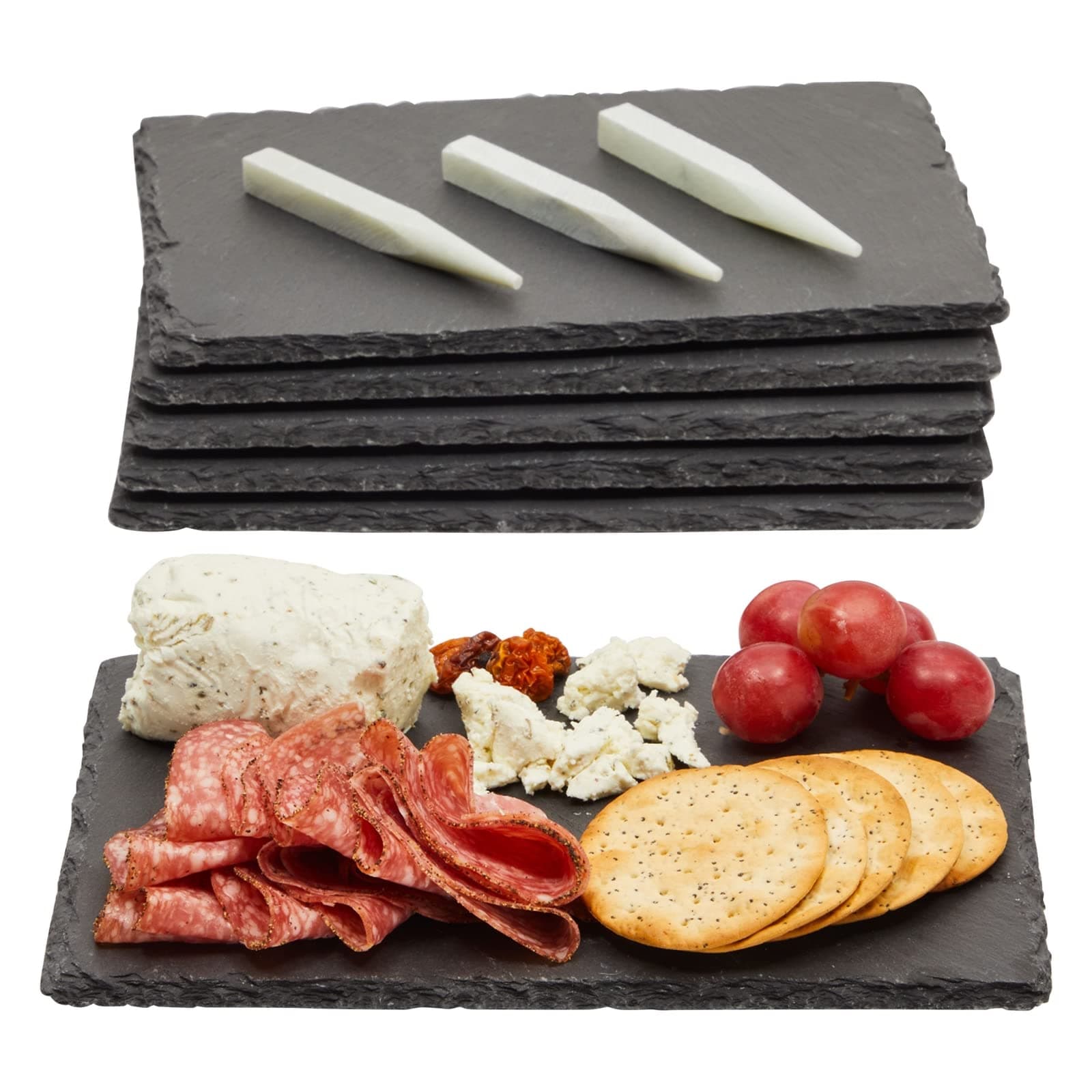 Juvale Mini Slate Serving Plates with Chalk for Labelling, Set of 6 Rectangular Natural Edge Charcuterie Boards, 15 x 23 cm