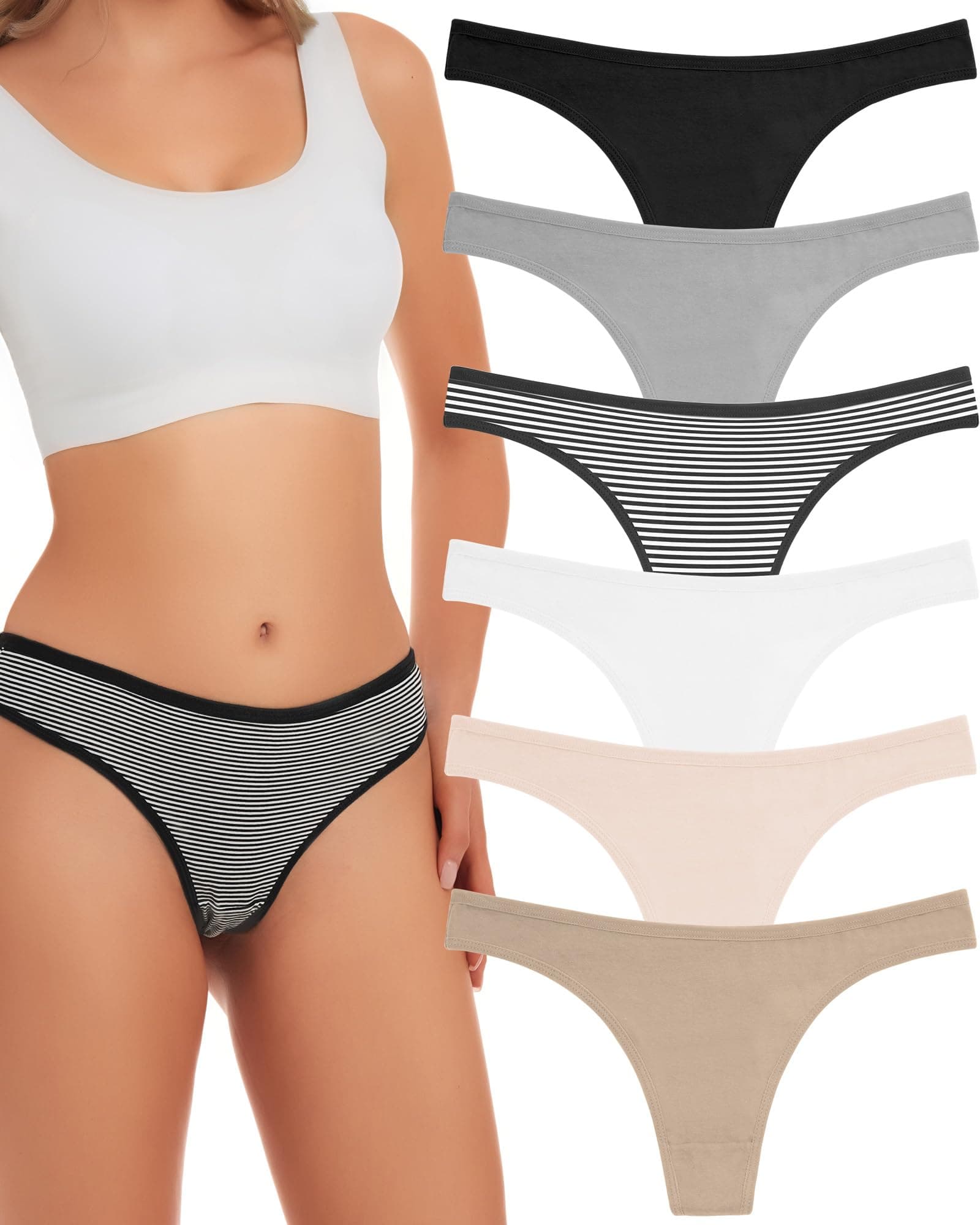 Women's Breathable Cotton Thong Panties Pack of 6
