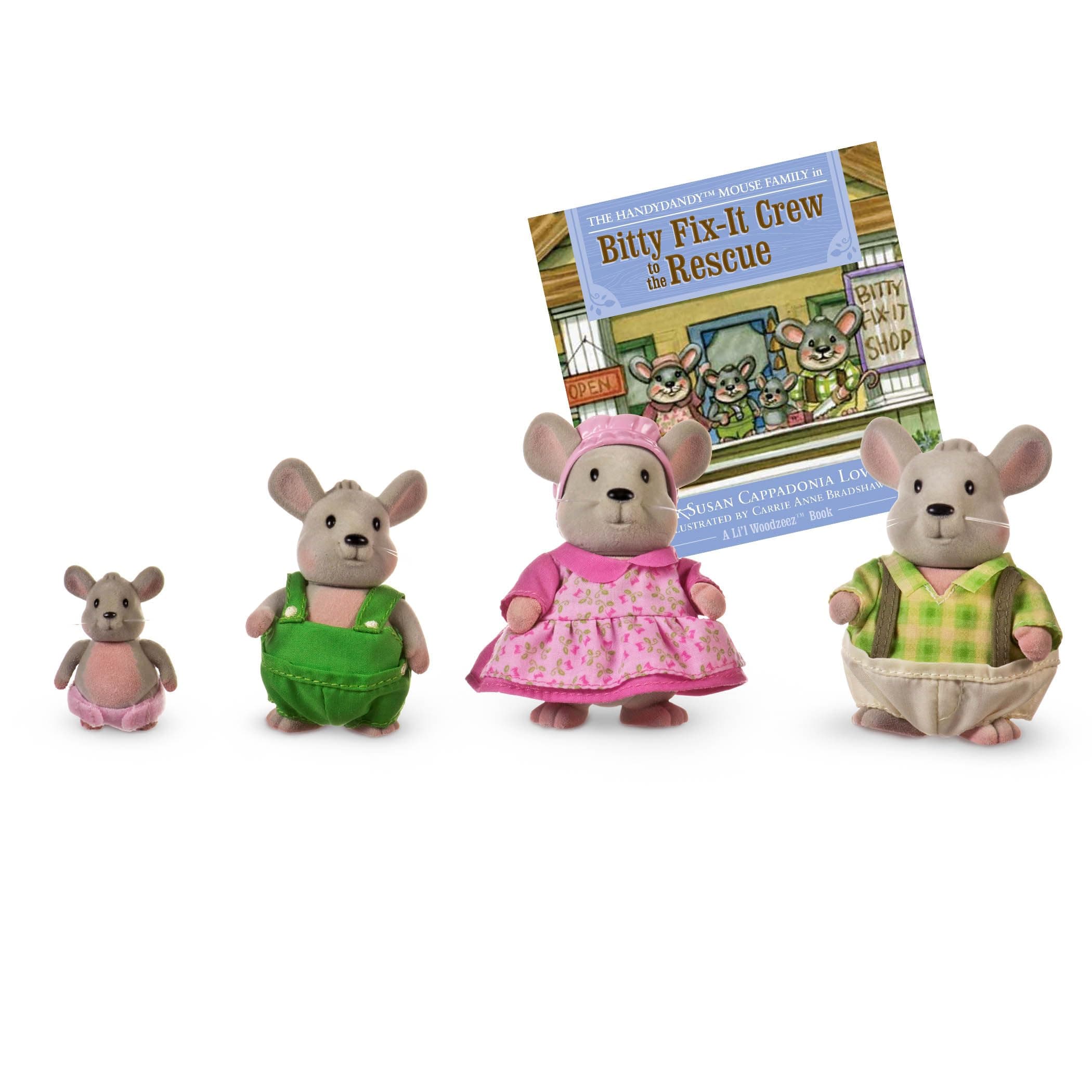 Handydandy Mice Family Set – 4 Collectible Doll Figures with Storybook – Pretend Play Toy for Imaginative Fun – Gift for Children 3+ Years