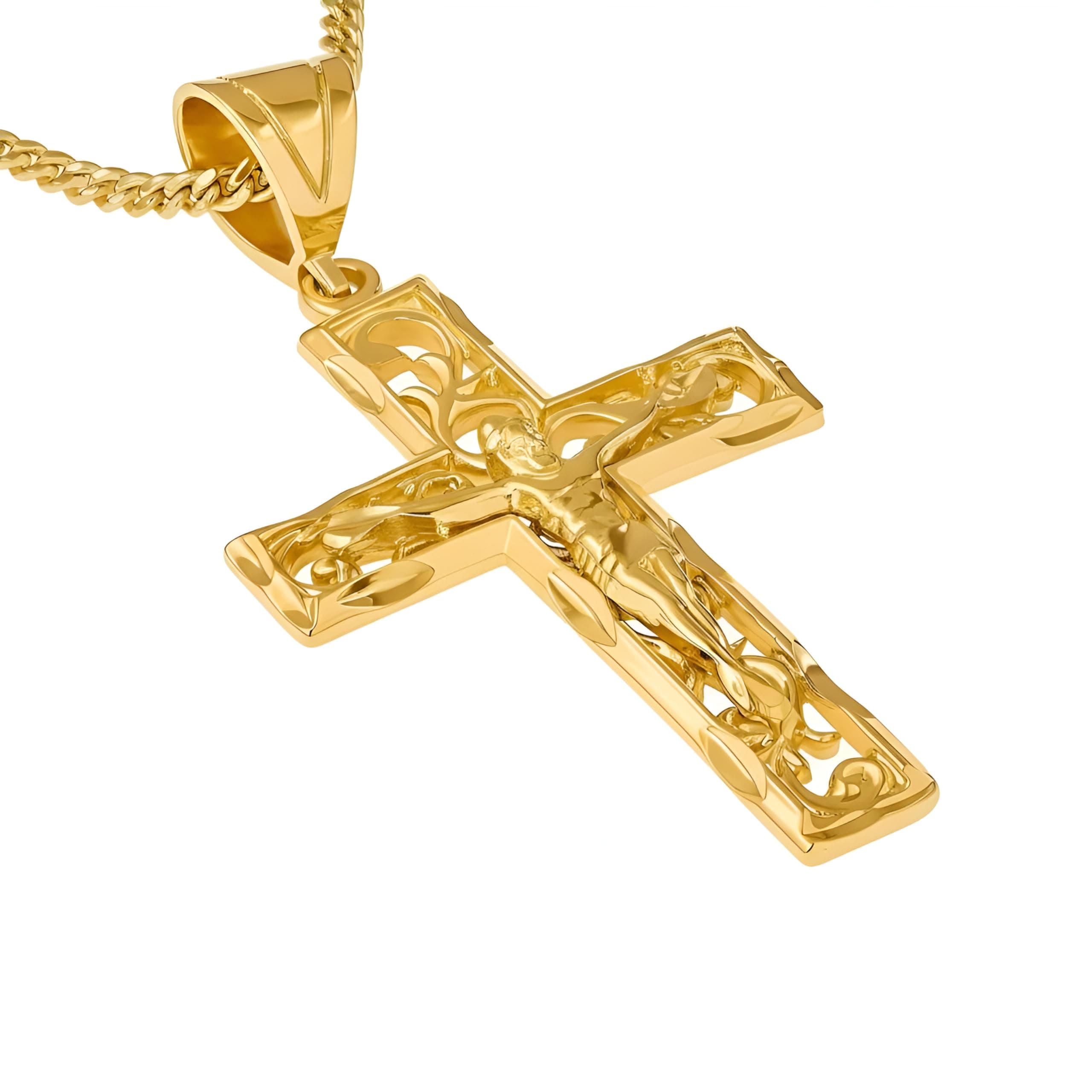 LIFETIME JEWELRY Large Filigree Crucifix Cross Necklace for Men & Women 24k Gold Plated