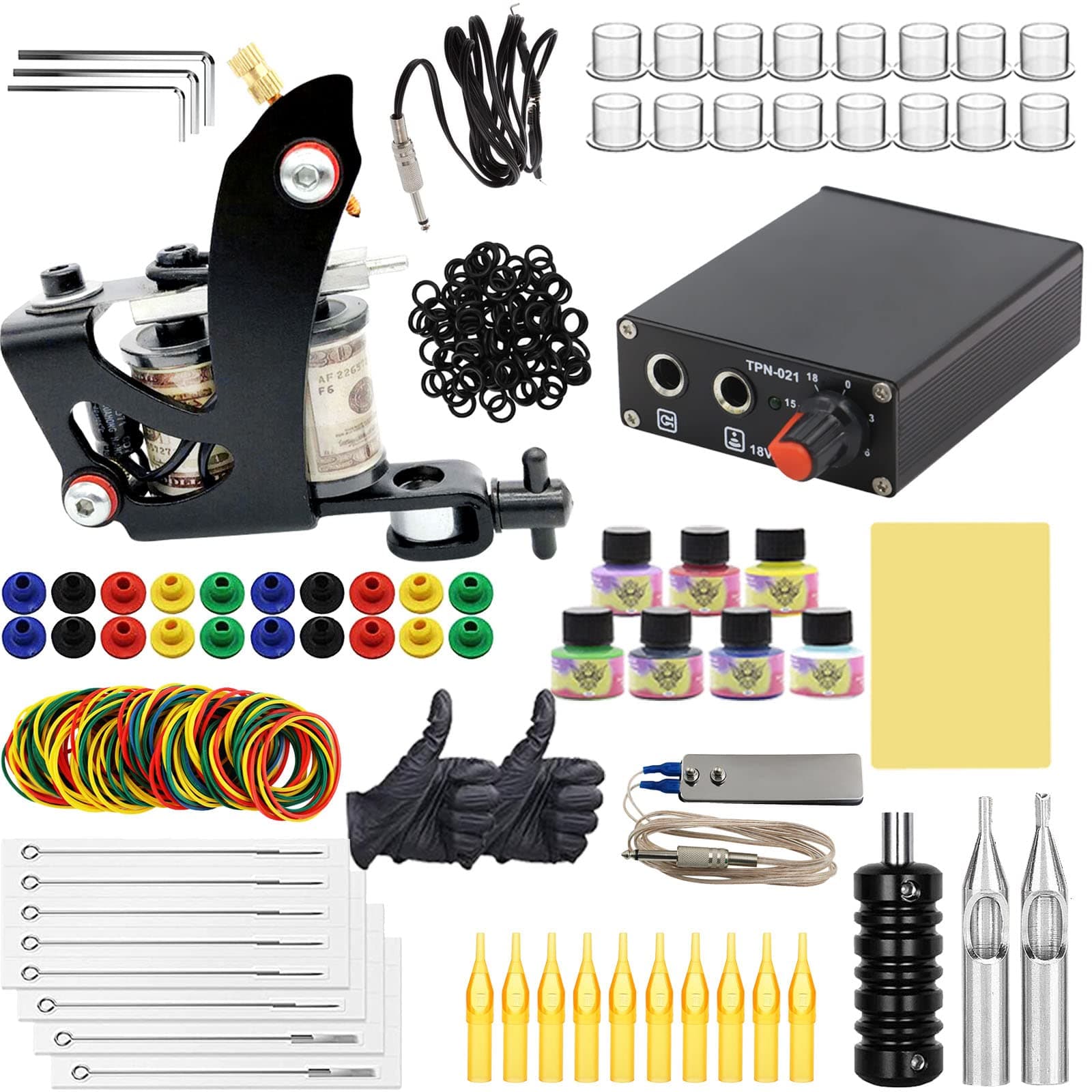 SOTICA Coil Tattoo Machine Kit, Complete Tattoo Kit Tattoo Gun Kit Coils Machine Kit with Tattoo Power Supply Tattoo Foot Pedal Tattoo Needles Tattoo Ink for Permanent Makeup Tattoo Supplies