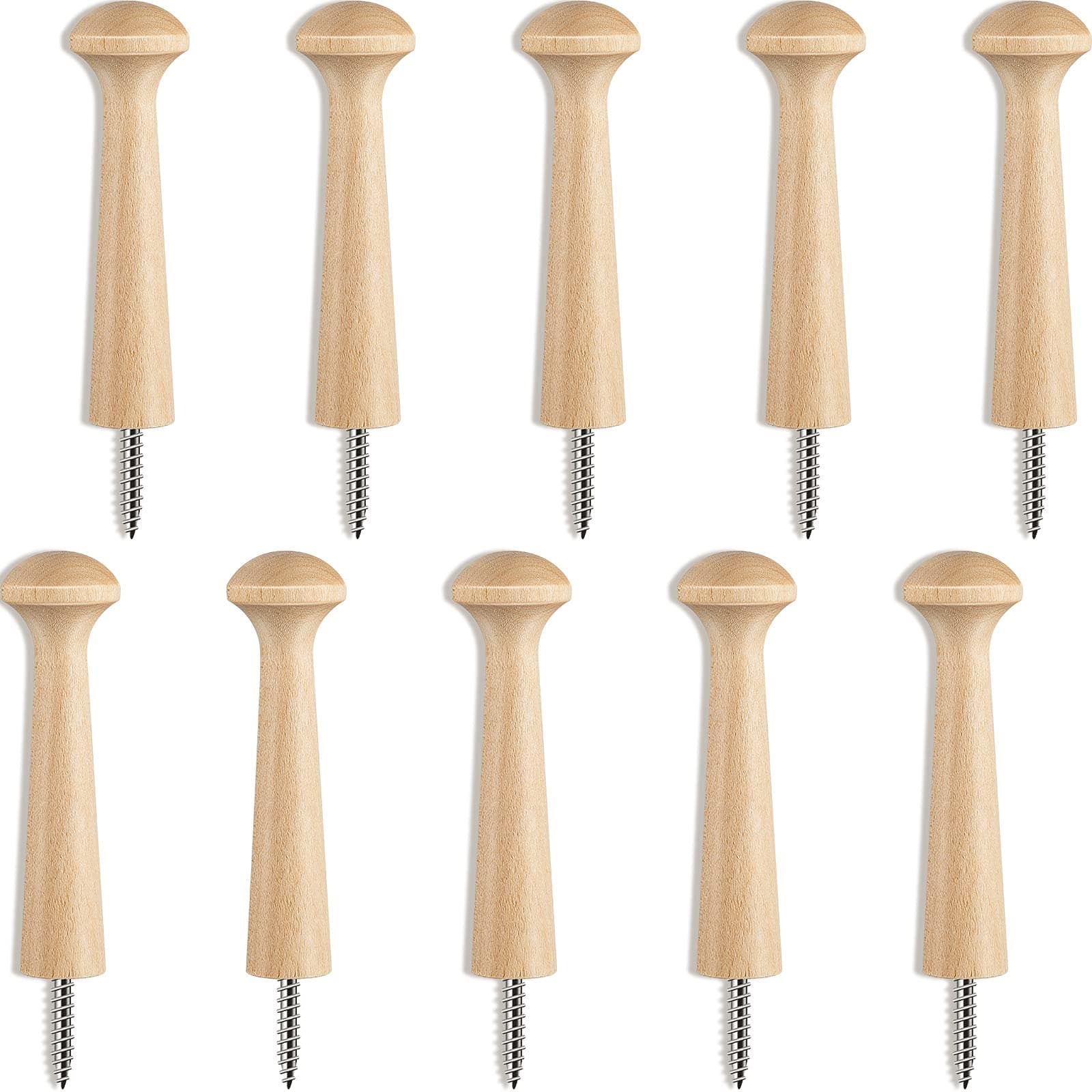 10 Pieces Wooden Shaker Peg Screw-on Pegs 3.62 Inch Long Unfinished Wood Shaker Racks for Hanging Clothes Hats Towel and More DIY Paint Color (Wood Color)