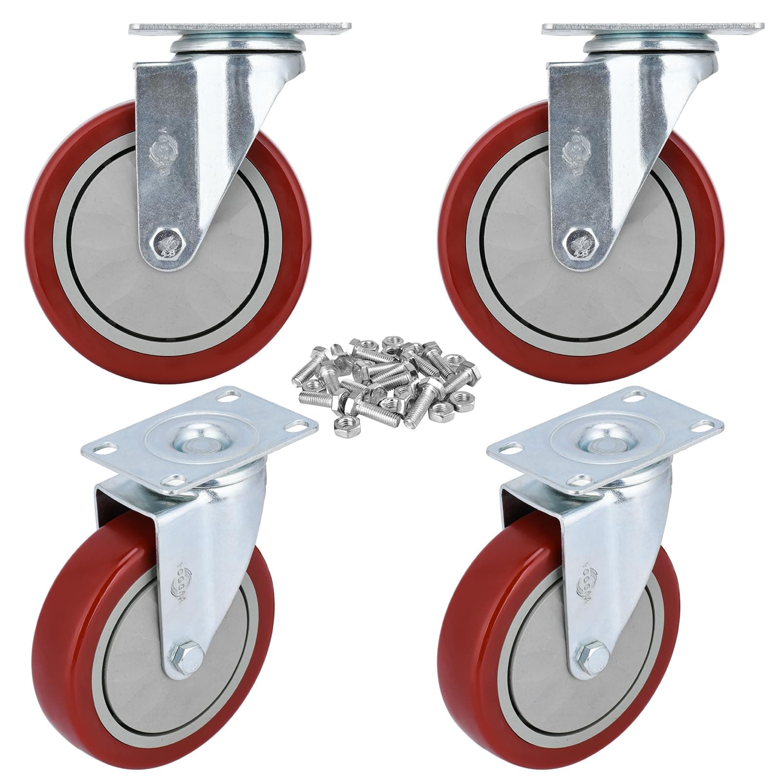 YOOGAA 5" 125 mm Heavy Duty Caster Swivel Caster Wheels No Noise 360 Degree Rotation Plate Caster with Screw Total Capacity 680KG Set of 4 Without Brake