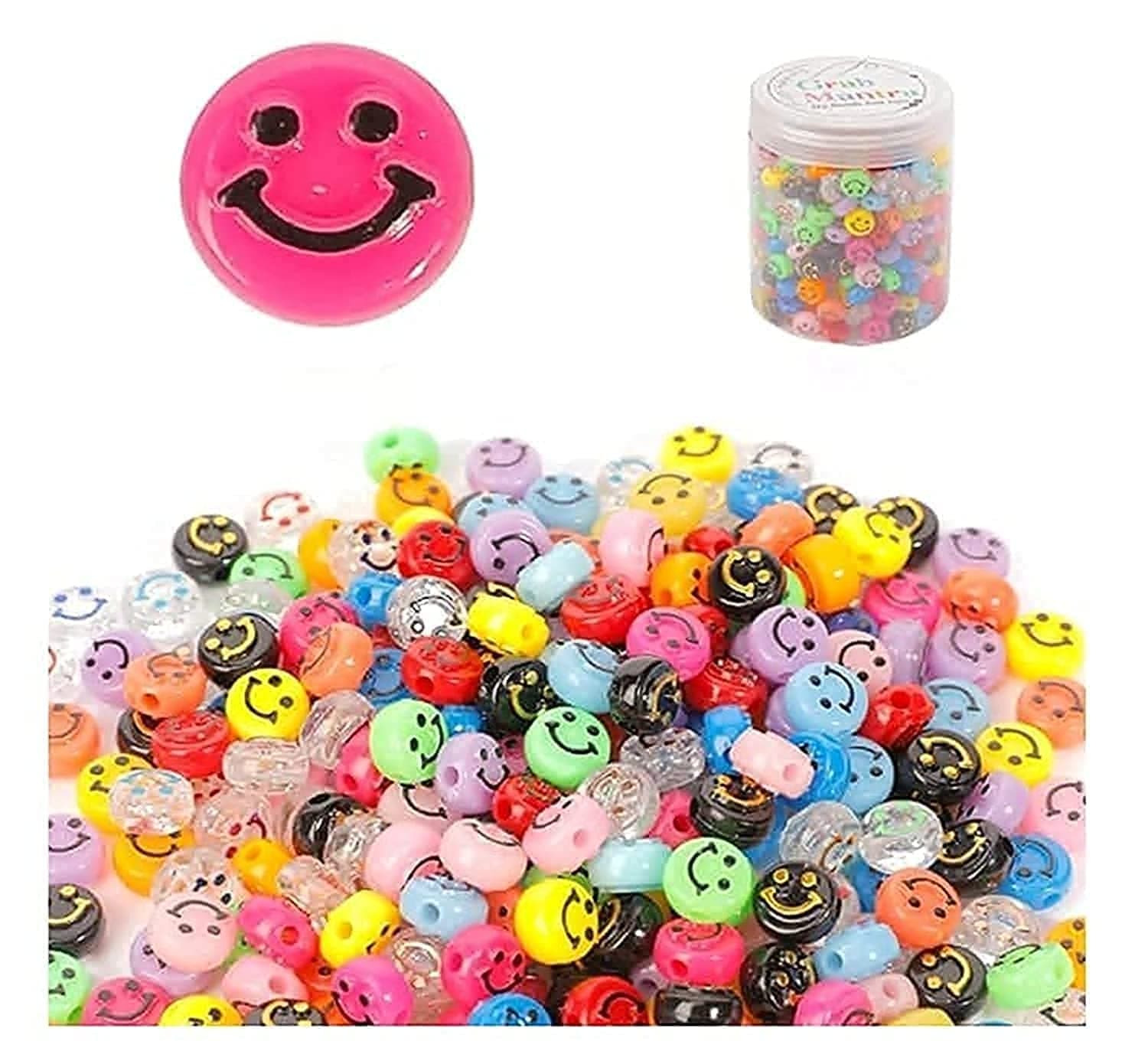 GrabMantra 300 Pcs Smiley Face Beads, 15Colors Smiley Heishi Preppy Flat Round Beads for Bracelet Making, Cute Happy Face Beads for Jewelry Making Supplies(Smiley Beads)