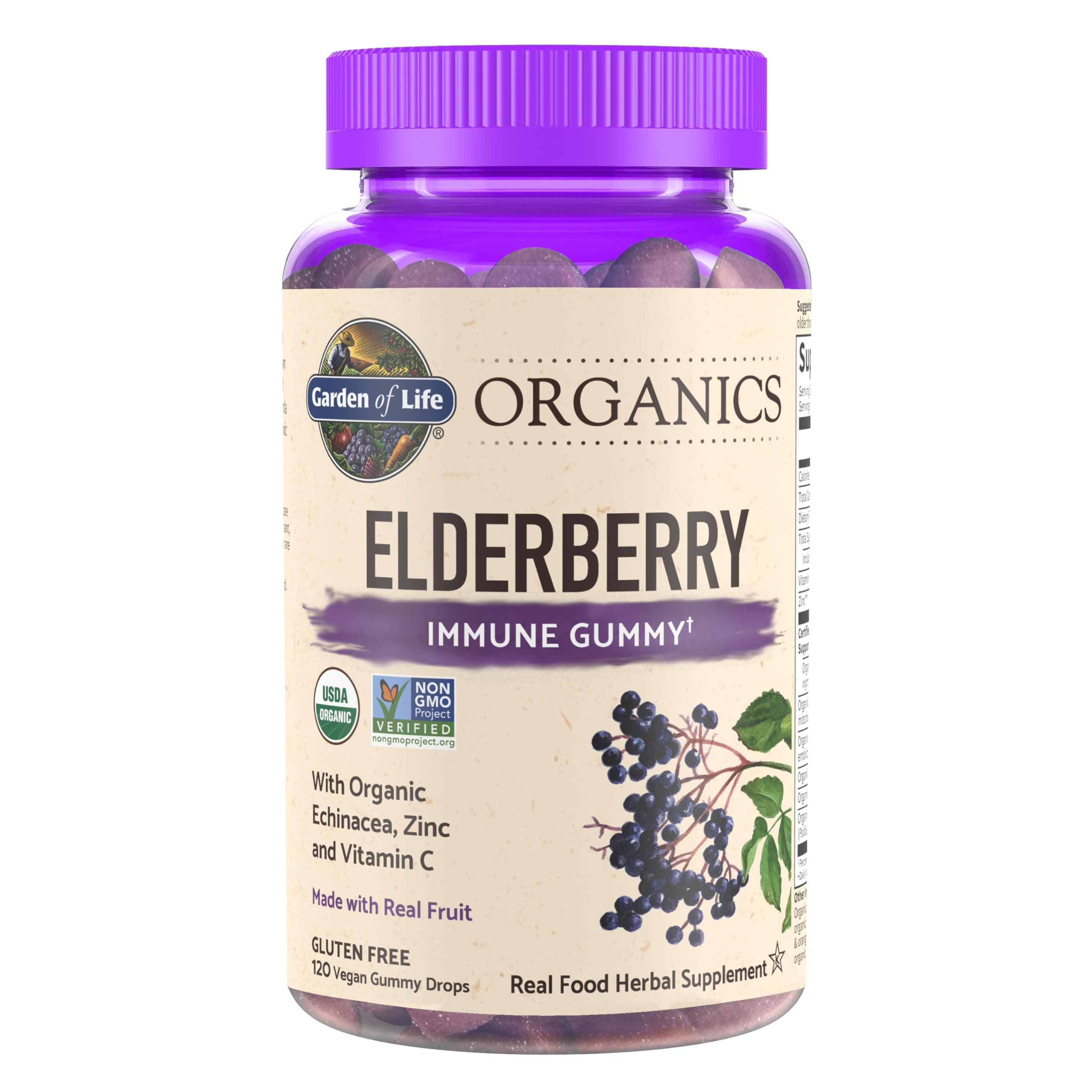 Organics Elderberry Gummies for Adults & Kids - Immune Support Supplement with Organic Fruit, Herbal Blend, Elderberry, Echinacea, Zinc, Vitamin C, 120 Vegan Gluten Free Gummies