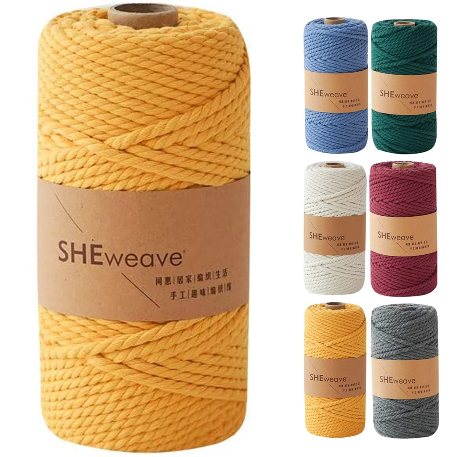 Macrame Cord 4mm 3 Strand 100% Natural Cotton Macrame Rope Cotton Cord Perfect Macrame Supplies for Wall Hanging Plant Hangers Crafts Knitting Decorative Projects(Ginger)