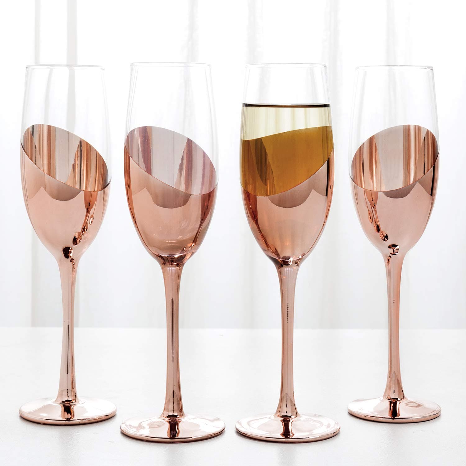 Champagne Flute Glasses in Rose Gold, Set of 4