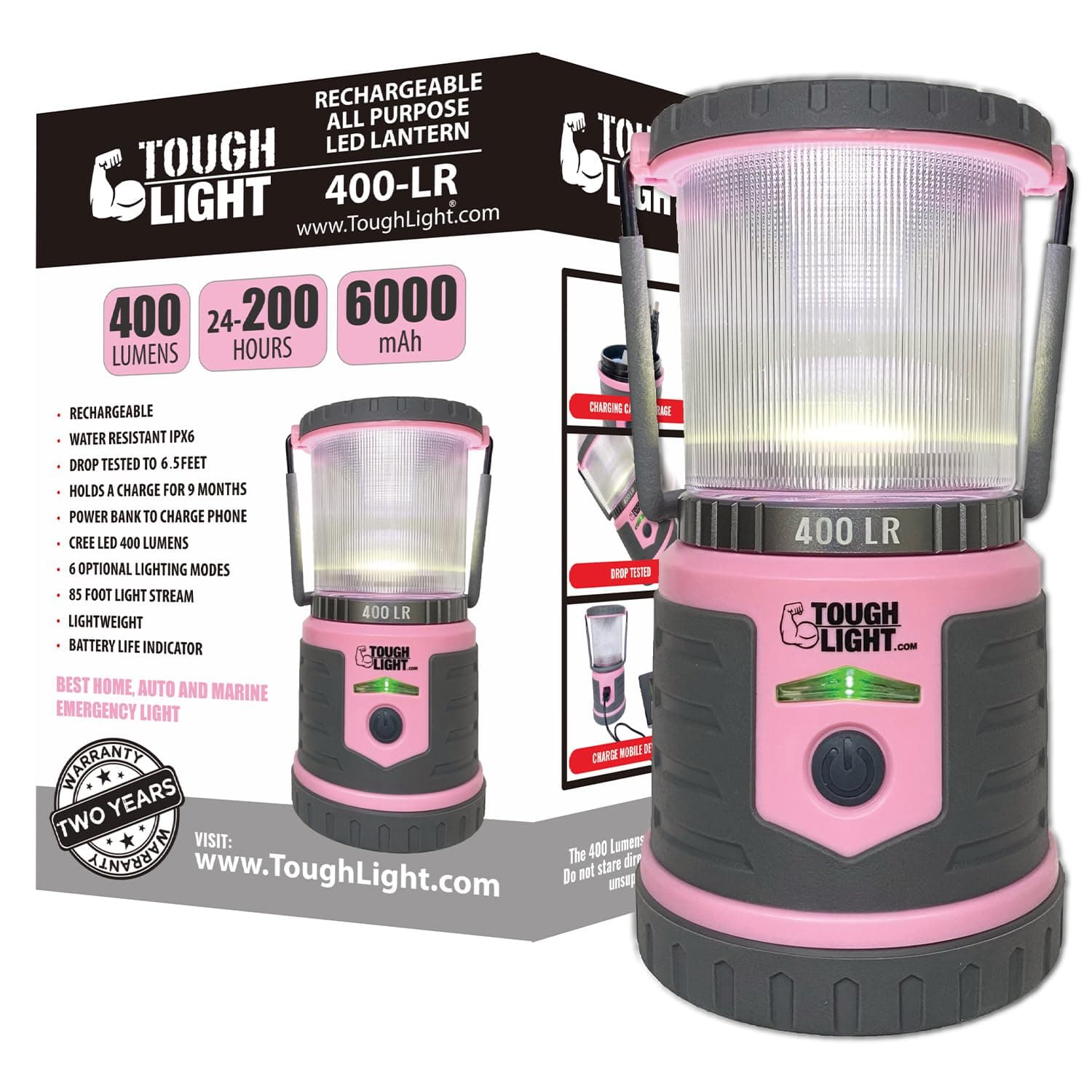 USB Rechargeable Camping Lantern, 400 Lumens LED Lantern, Hanging Tent Lamp, 6000mAh Power Bank, 200 Hour, 6 Modes, for Outdoors & Emergency