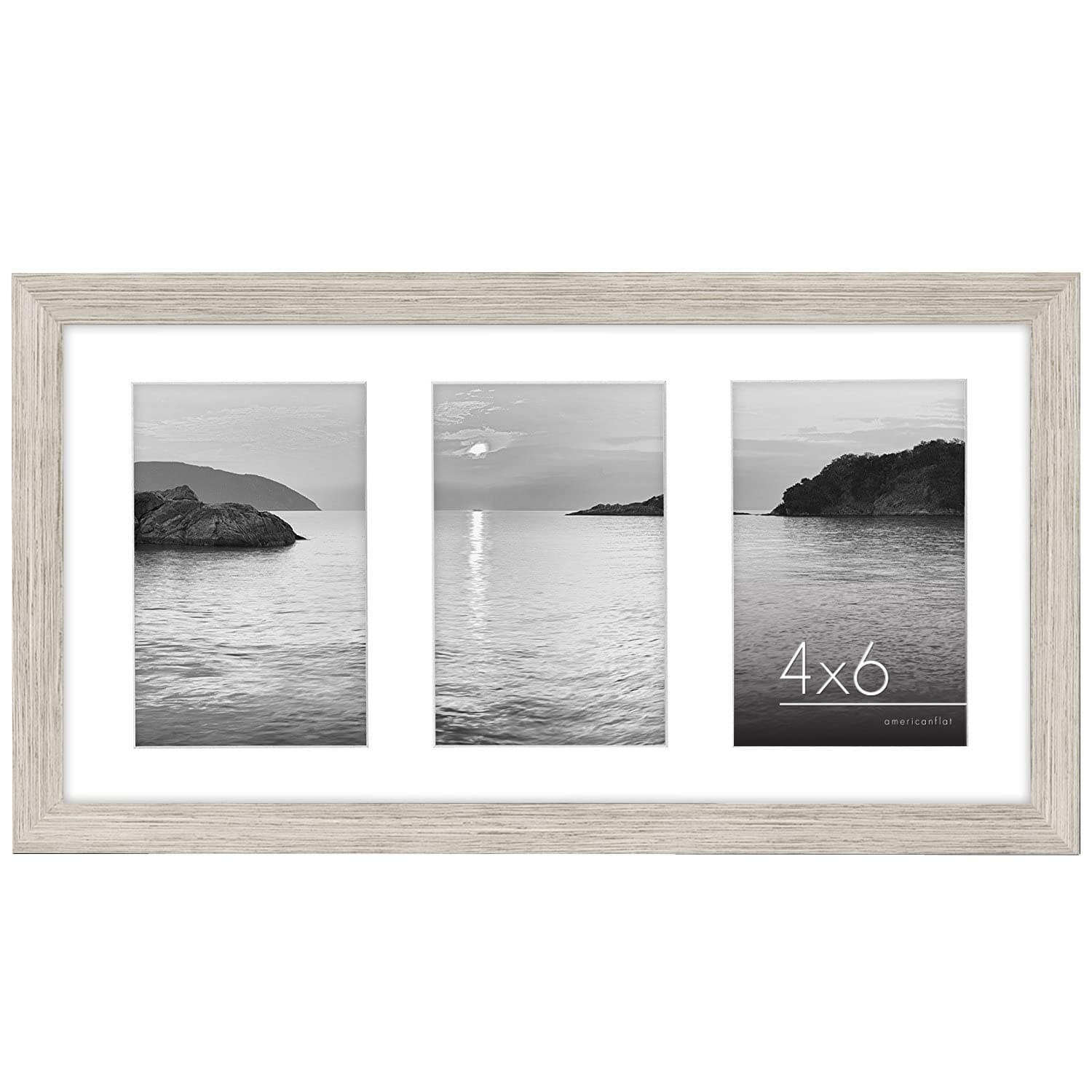 Americanflat 4x6 Collage Picture Frame with Shatter-Resistant Glass - Fits Three 4x6 Photos or Use as One 8x16 Picture Frame - Signature Collection - Collage Frames for Tabletop and Wall - Driftwood