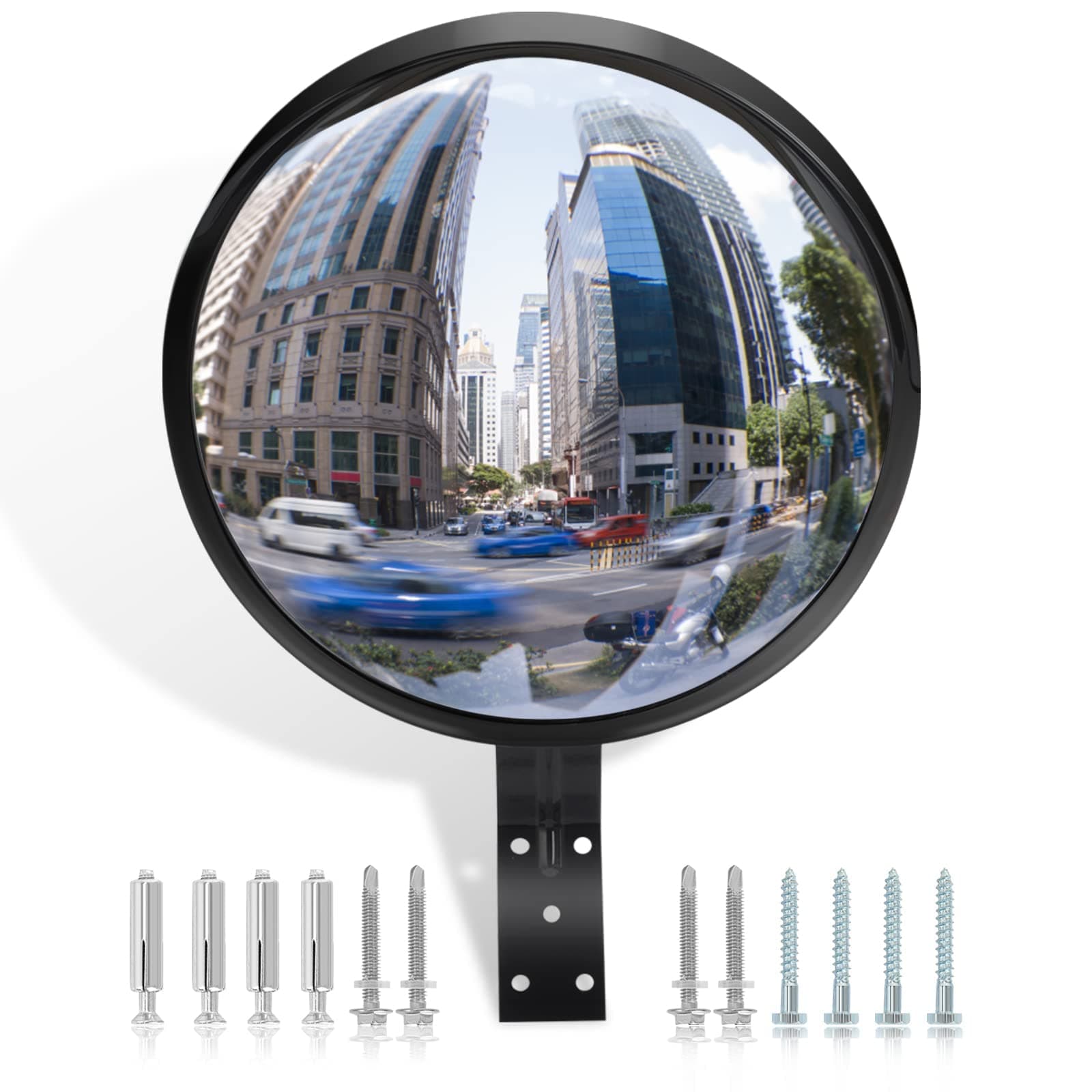 Arcylic Convex Mirror 𝟭𝟮" 𝗦𝗲𝗰𝘂𝗿𝗶𝘁𝘆 𝗠𝗶𝗿𝗿𝗼𝗿, Adjustable Fixing Bracket Wide Angle Clear View for Indoor Outdoor Driveway Parking Garage Warehouse Office (12 inch)
