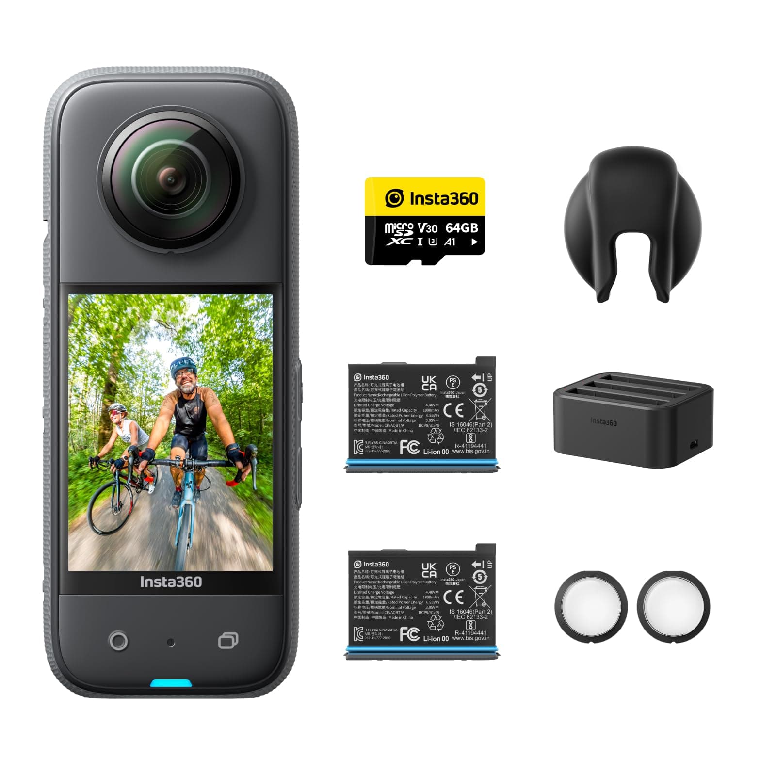 Insta360 X3 Battery Kit - 360 Action Camera with 5.7K 360 Active HDR Video, 4K Single-Lens Camera, Waterproof, FlowState Stabilization, 2.29" Touchscreen, AI Editing, for Motorcycle, Wintersports