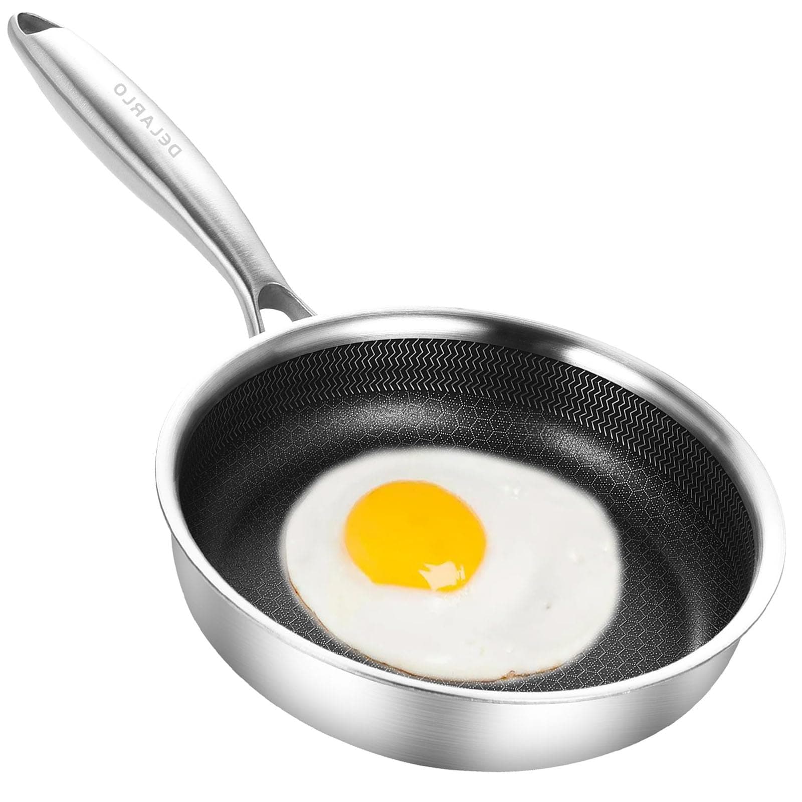 DELARLO Tri-Ply Stainless Steel 6 Inch Hybrid Small Frying Pan, Durable, Omelet Pans 6", Compatible with All Cooktops 600℉, Omelet Pan, Oven Safe Mini Skillet