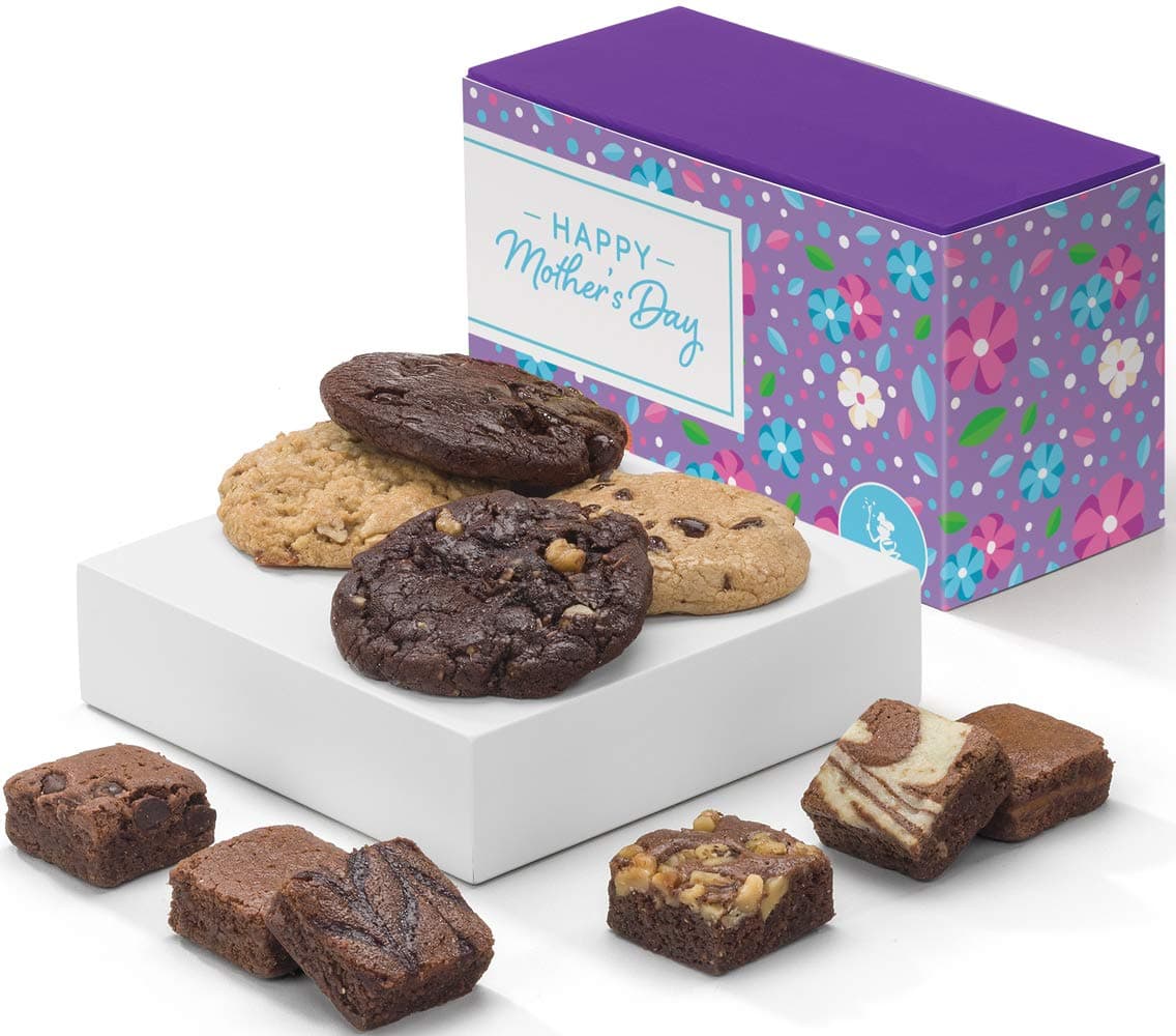 Fairytale Brownies Mother's Day Treasure Cookie & Magic Morsel Combo Individually Wrapped Gourmet Chocolate Food Gift Basket - 1.5 Inch x 1.5 Inch Bite-Size Brownies and 3.25 Inch Cookies - 10 Pieces - Item HM340