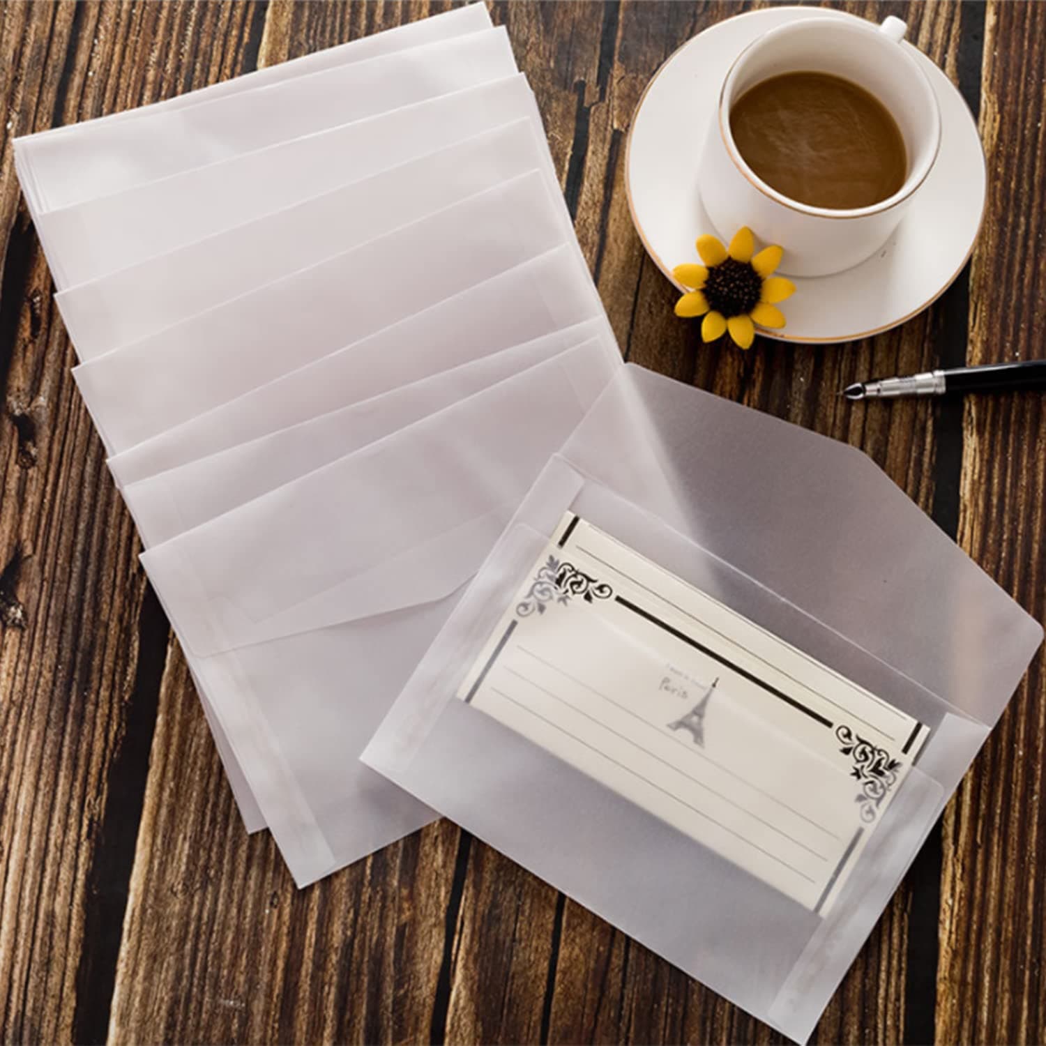 30Pcs Translucent Clear Wallet Envelopes - Transparent Square DIY Invitation for Handmade Letters, Cards, Coin, Money, Postcard, Photos