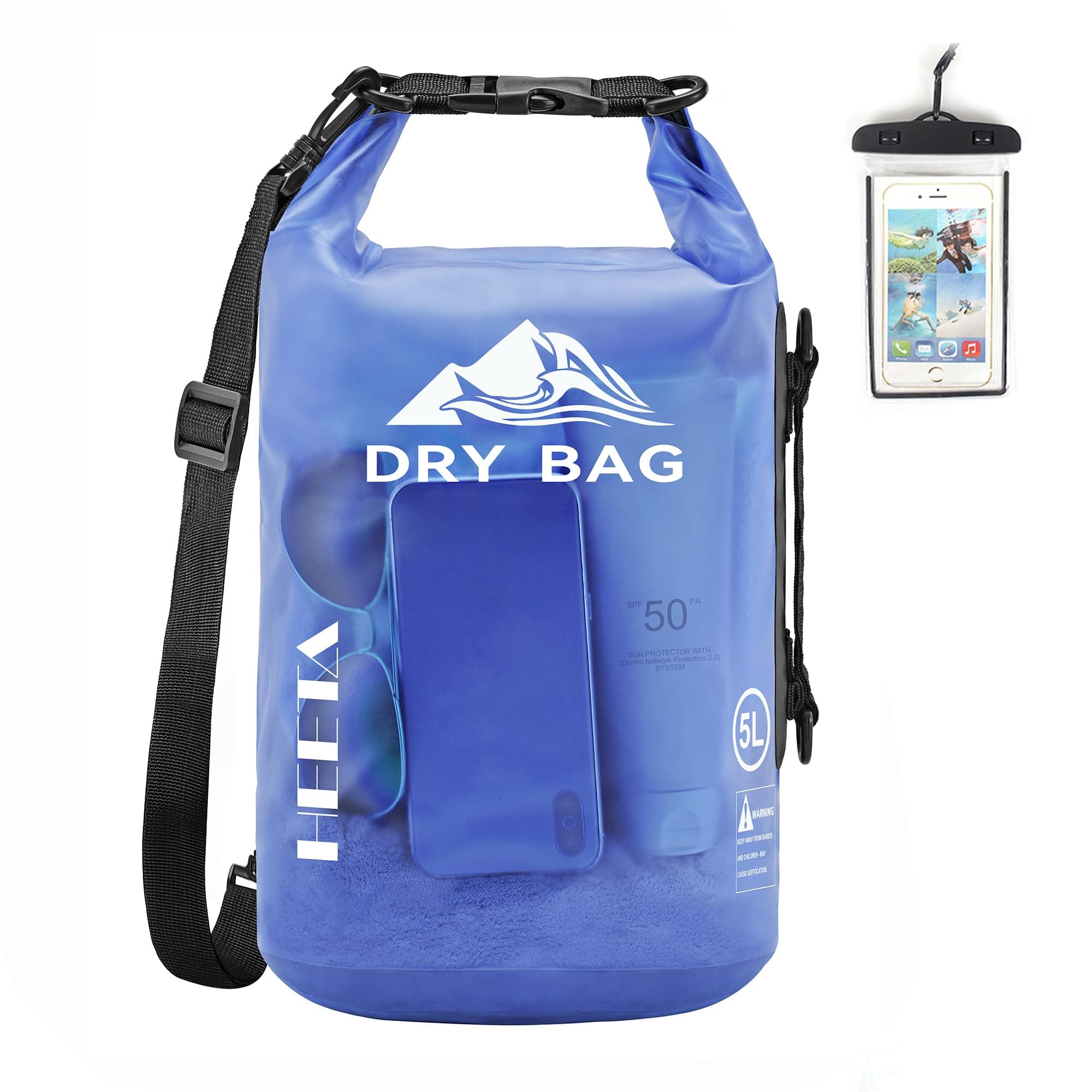 HEETA Dry Bag Waterproof for Women Men, 5L/10L/20L/30L/40L Roll Top Lightweight Dry Storage Bag Backpack with Phone Case for Travel Swimming Boating Kayaking Paddle Board Camping Beach Accessories