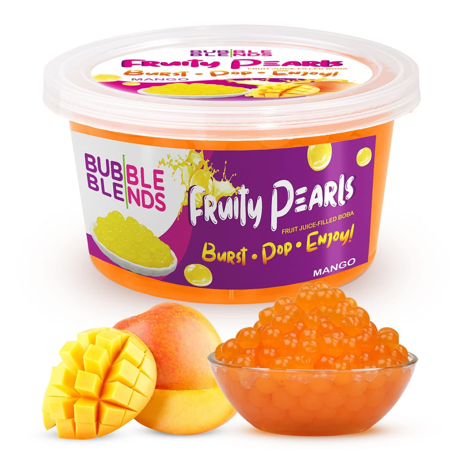 Bubble Blends Mango Popping Boba (450G) - Boba Balls with Real Fruit Juice - 100% Fat-Free Bubble Tea Tapioca Balls - Sago Pearls for Bubbletea Drink Sinkers or Dessert Toppings EXP 22/05/2025