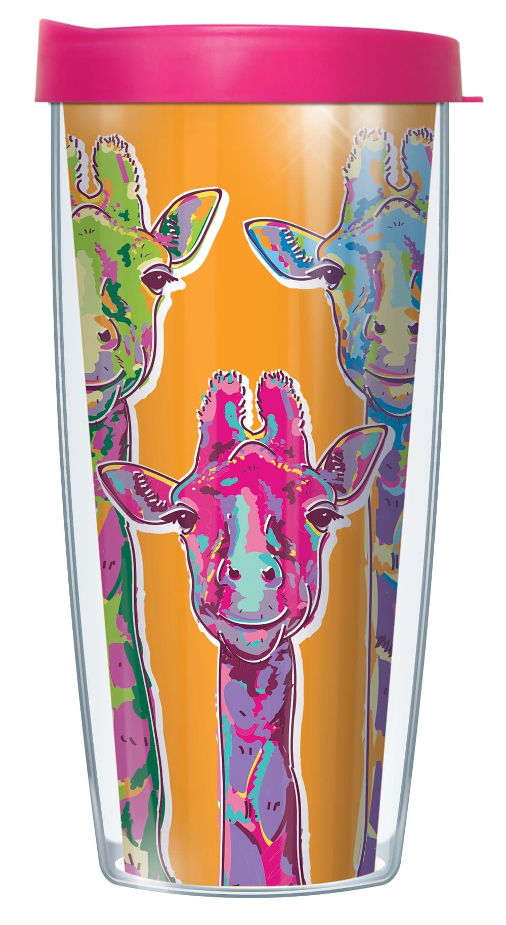 Giraffe Necks w/Pink Lid Tumbler Cup 16 Oz | Fantastic Temperature Retention, Thermal Insulated! Dishwasher and Microwave Safe | BPA Free| Great Gift Idea