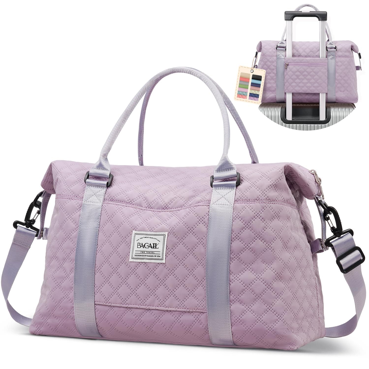 BAGAIL Travel Duffel Bag, Weekender Bags for Women, Overnight Gym Carry On Tote Bag with Wet Pocket, Hospital Mom Bag for Labor and Delivery - Grid-Purple