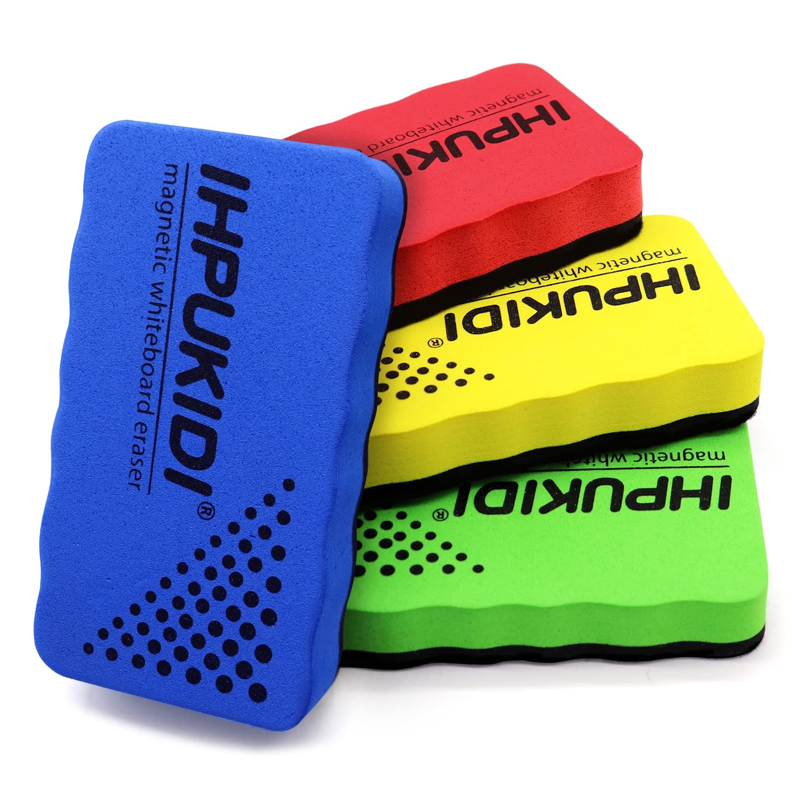 IHPUKIDI Dry Erase Eraser, Magnetic Whiteboard Eraser 4 Pack White Board Erasers, Dry Eraser for Whiteboard, Chalkboard, and Glass, Perfect for School, Home, Office