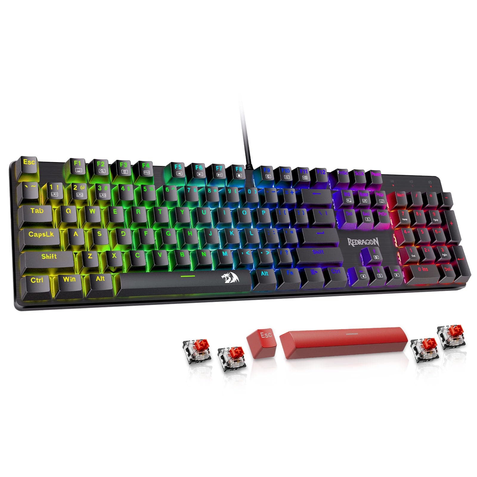 Mechanical Gaming Keyboard Wired, 11 Programmable Backlit Modes, Hot-Swappable Red Switch, Anti-Ghosting, Double-Shot PBT Keycaps, Light Up Keyboard for PC Mac