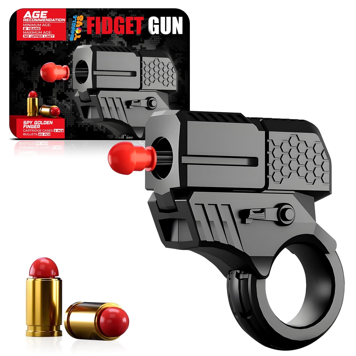 Metal Fidget Gun for Adults & Teens – Fingertip EDC Desk Gadget with Spinner & Ejection Action – Stress Relief Focus Tool for Office & Anxiety