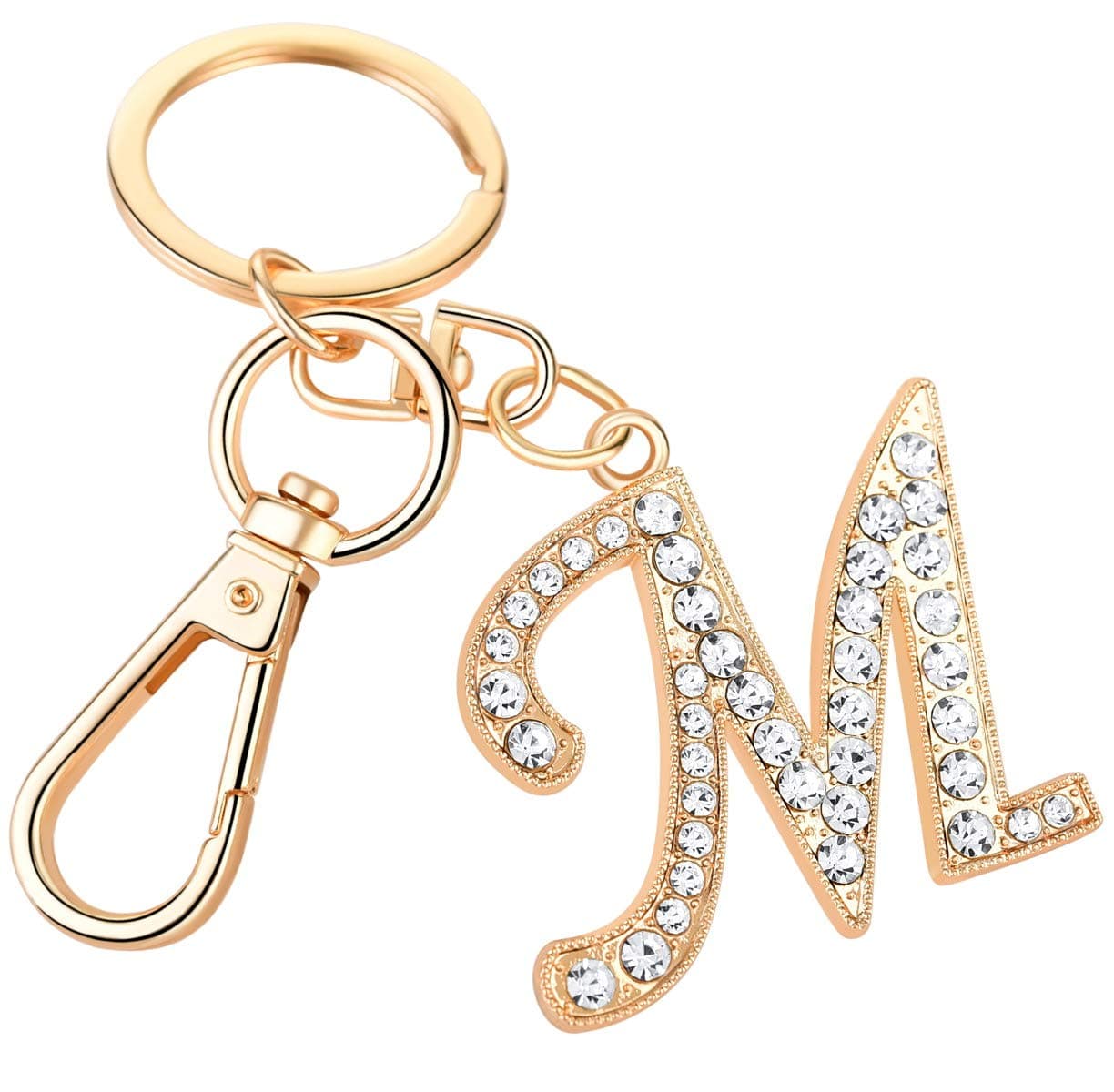 AlphaAccKeychain for Women Purse Charms for Handbags Crystal Alphabet Initial Letter Pendant with Key Ring