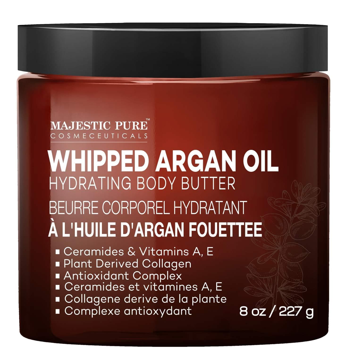 Whipped Argan Oil Body Butter for Women & Men - With Ceramides, Vitamin E & A & Vegan Collagen - For Skin, Face, & Appearance of Wrinkles & Fine Lines - 8oz