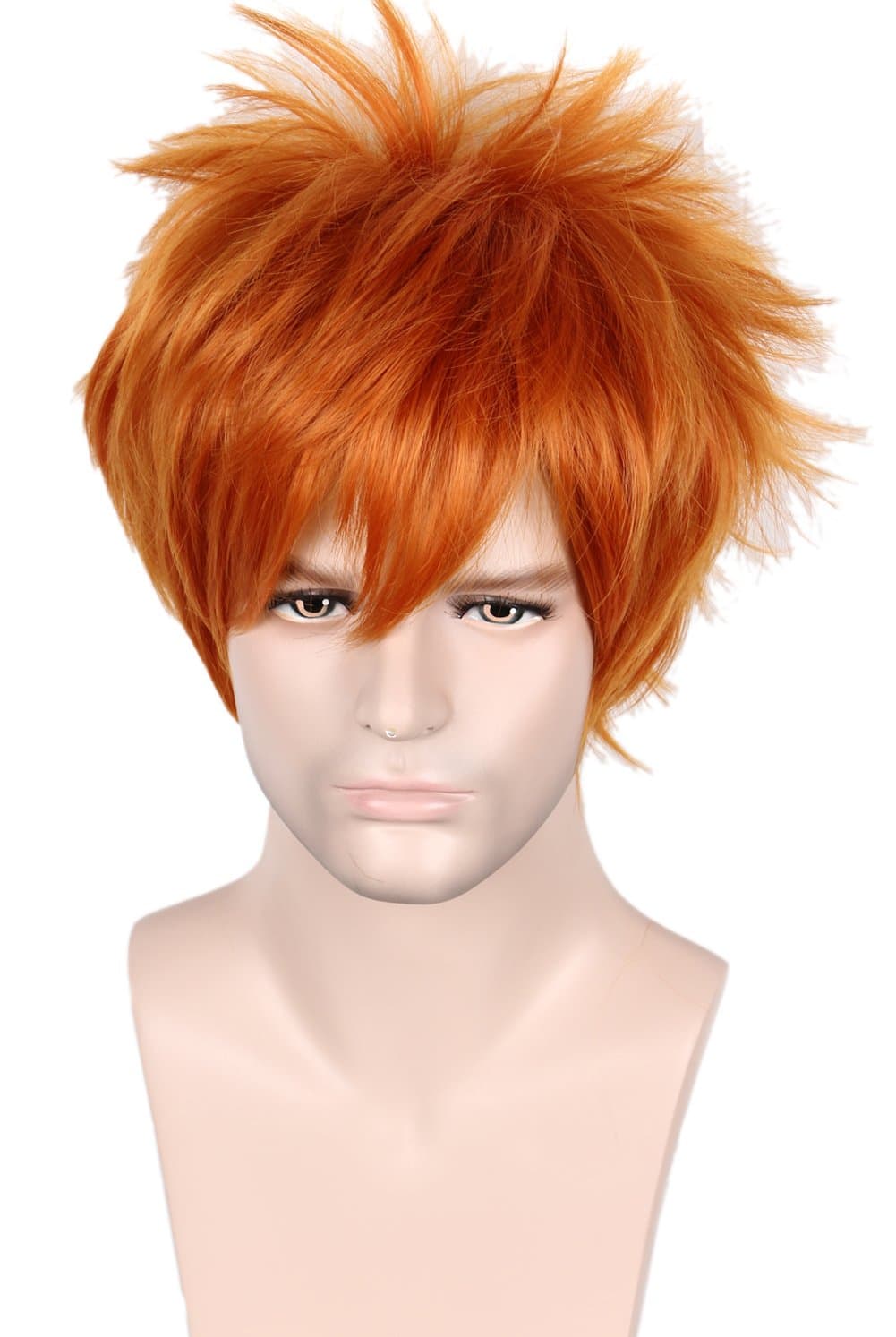 Unisex Short Straight Orange Red Cosplay Wig Halloween Costume Full Wig for Men