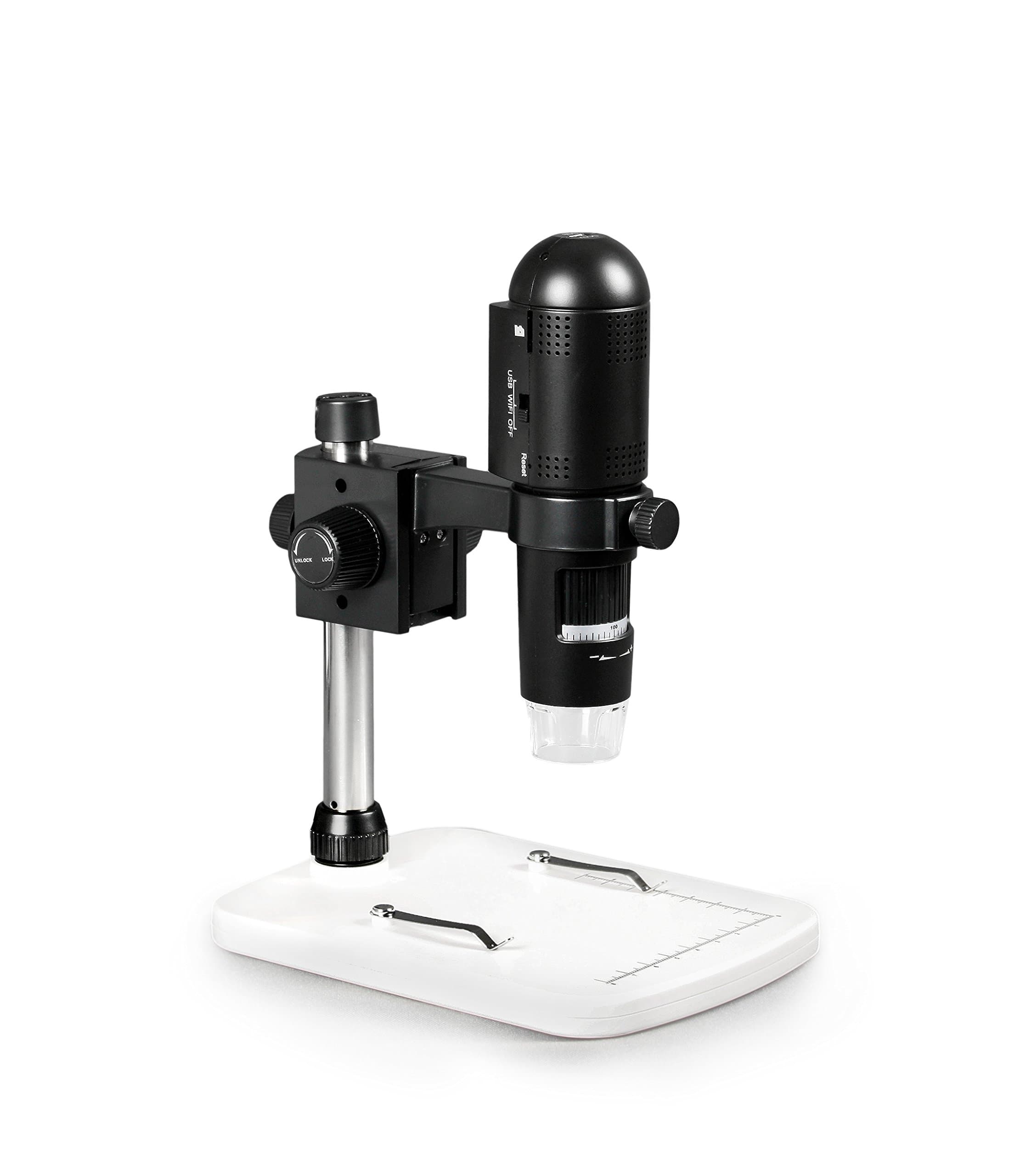 Parco Scientific 1080P Full HD Wi-Fi Digital Microscope with 3MP Image Sensor, 220x Magnification, 6 LED Illumination with Intensity Control, USB, iOS/Android/PC Compatible