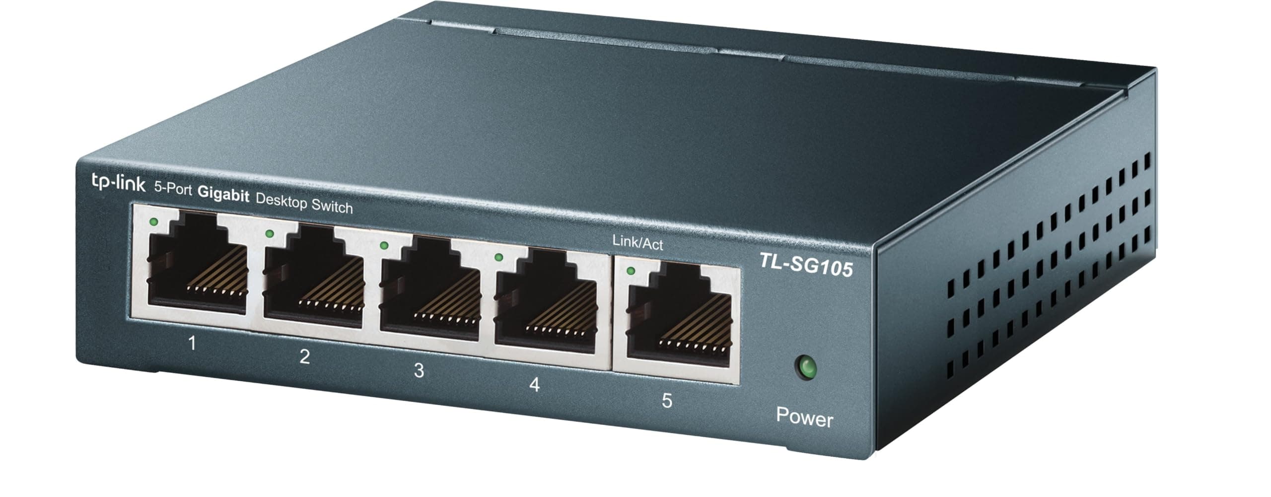 - TP-Link TL-SG105, 5 Port Gigabit Unmanaged Ethernet Switch, Network Hub, Ethernet Splitter, Plug & Play, Fanless Metal Design, Shielded Ports, Traffic Optimization