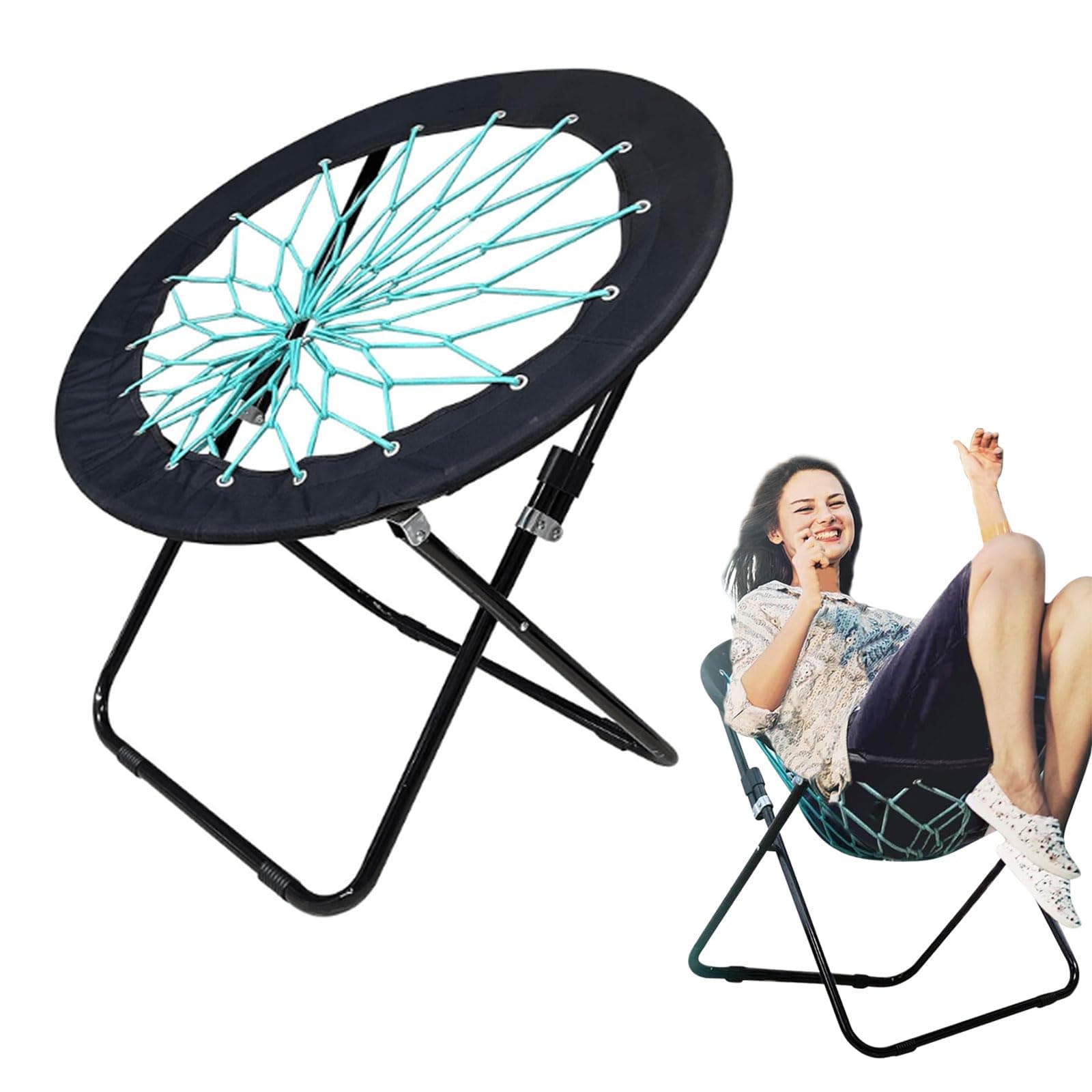 Camp Field Camping and Room Bungee Folding Dish Chair for Room Garden and Outdoor (Black)