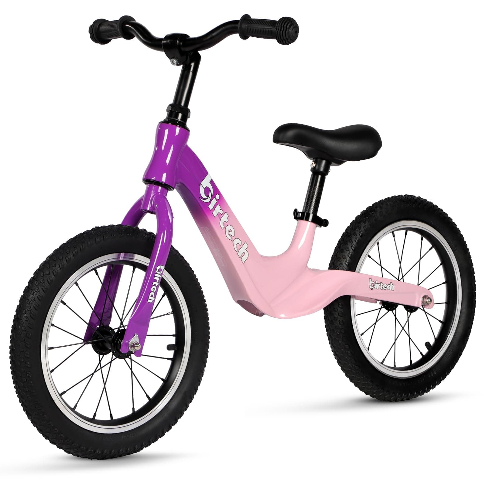 Birtech 14" Balance Bike for Boys and Girls, Air Tires with Magnesium Alloy Frame, Lightweight No Pedal Kids' Bike for 3-6 Years Old, Training Bike with Adjustable Handlebar and Seat