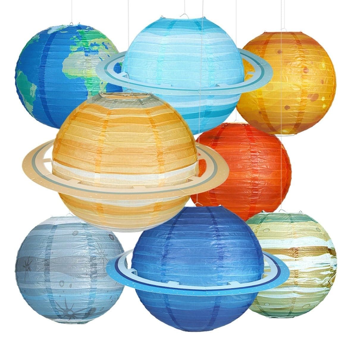 8 PCS Planet Paper Lanterns, 12 Inch Outer Space Party Decorations, Solar System Planets Lantern for Kids Space Theme Party Birthday Room Decorations
