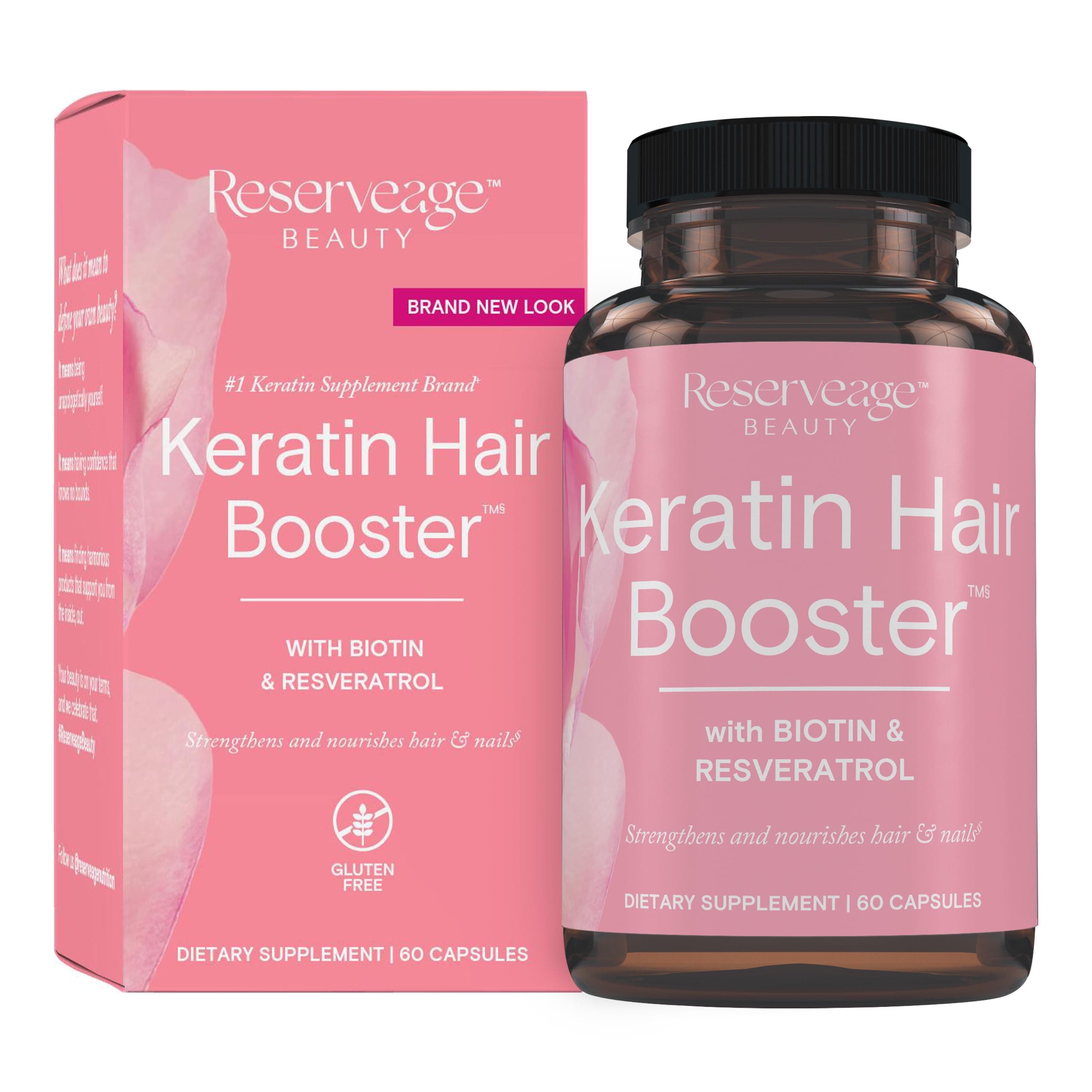 - Reserveage Beauty Keratin Hair Booster with Biotin & Resveratrol - Hair & Nail Growth Supplement for Women - Supports Healthy Thickness & Shine with Biotin - 60 Capsules (30 Servings)